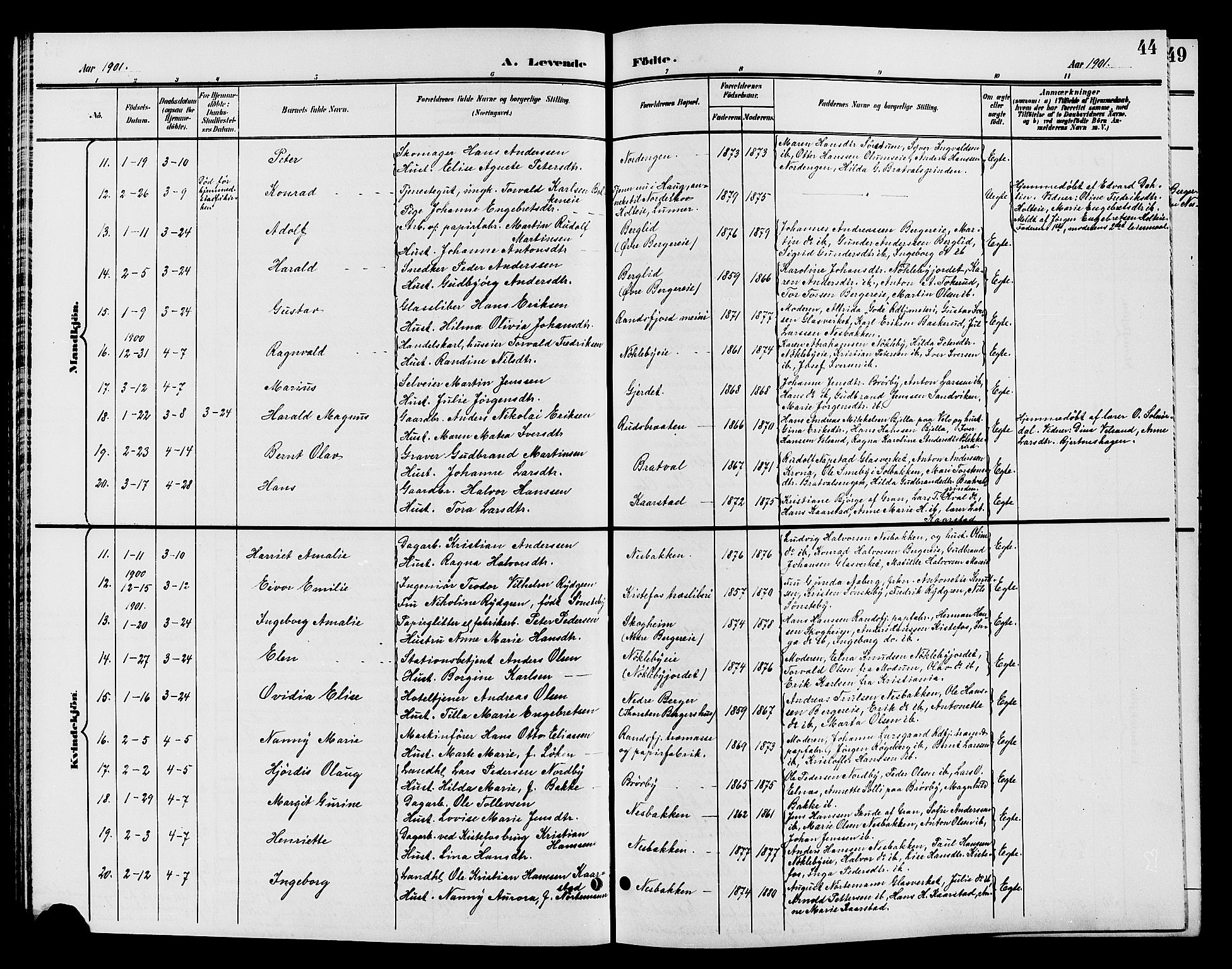 Jevnaker prestekontor, SAH/PREST-116/H/Ha/Hab/L0002: Parish register (copy) no. 2, 1896-1906, p. 44