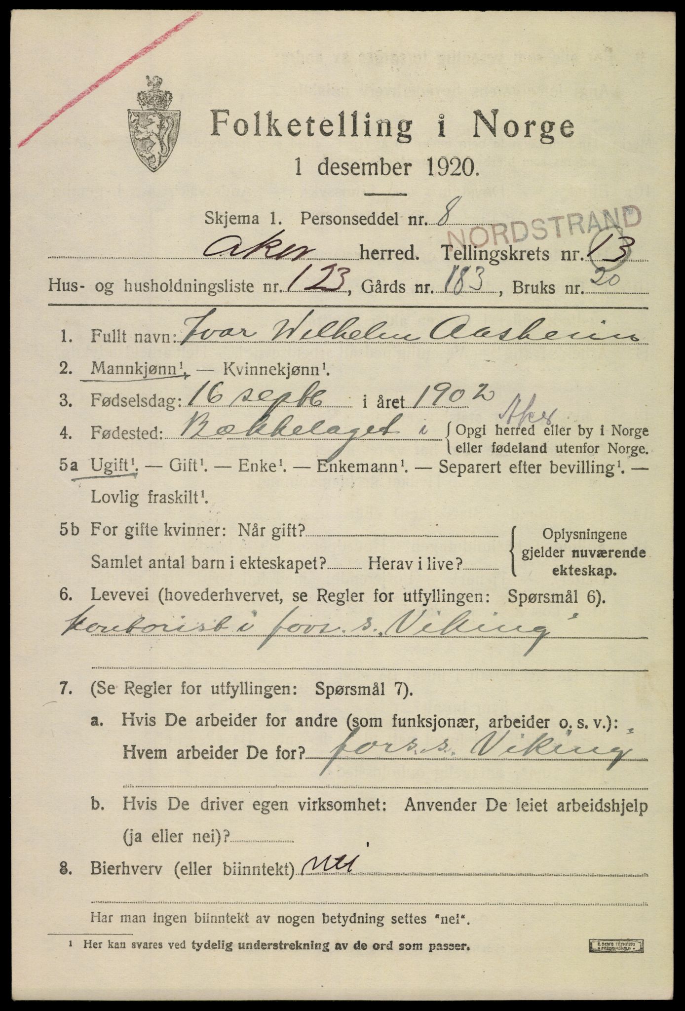 SAO, 1920 census for Aker, 1920, p. 80380