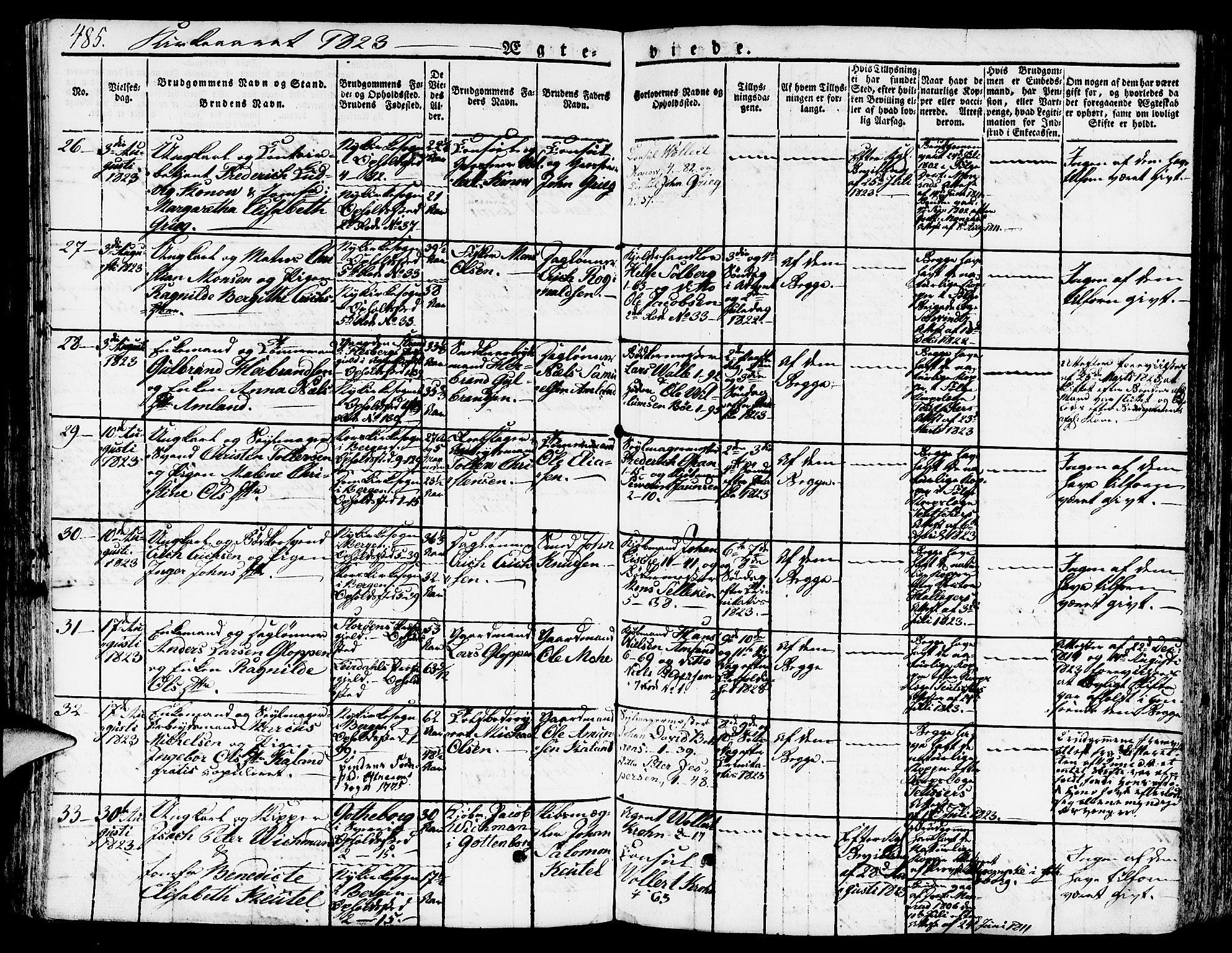 Nykirken Sokneprestembete, AV/SAB-A-77101/H/Hab: Parish register (copy) no. A 5II, 1821-1843, p. 485