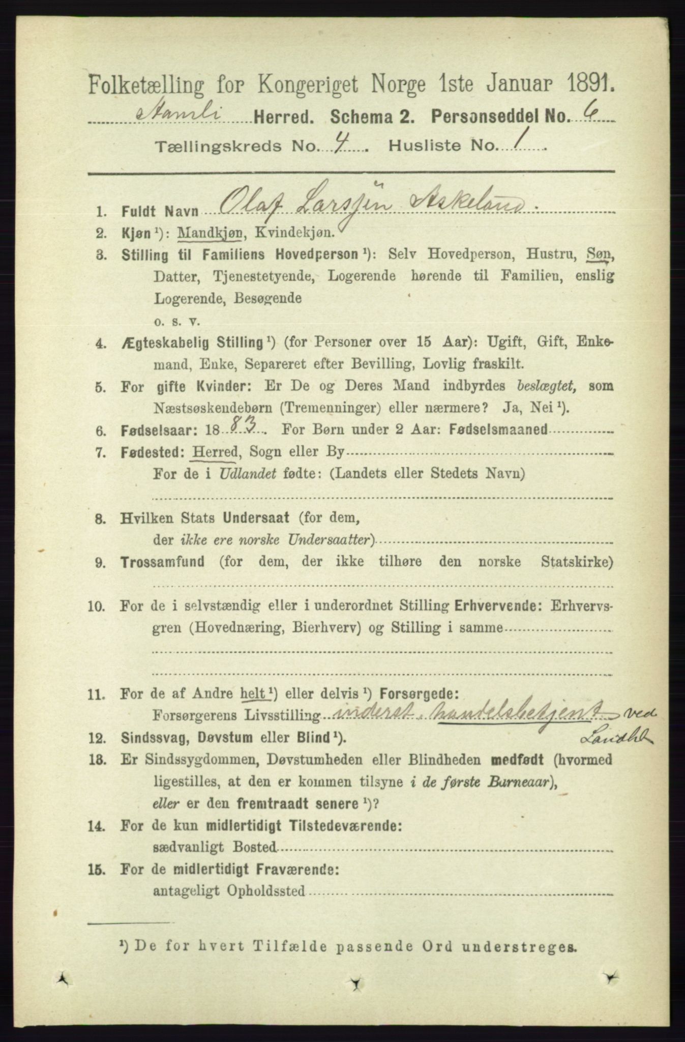 RA, 1891 census for 0929 Åmli, 1891, p. 444