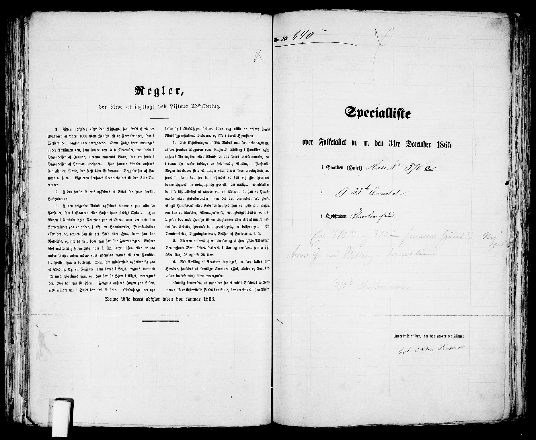 RA, 1865 census for Kristiansand, 1865, p. 1307