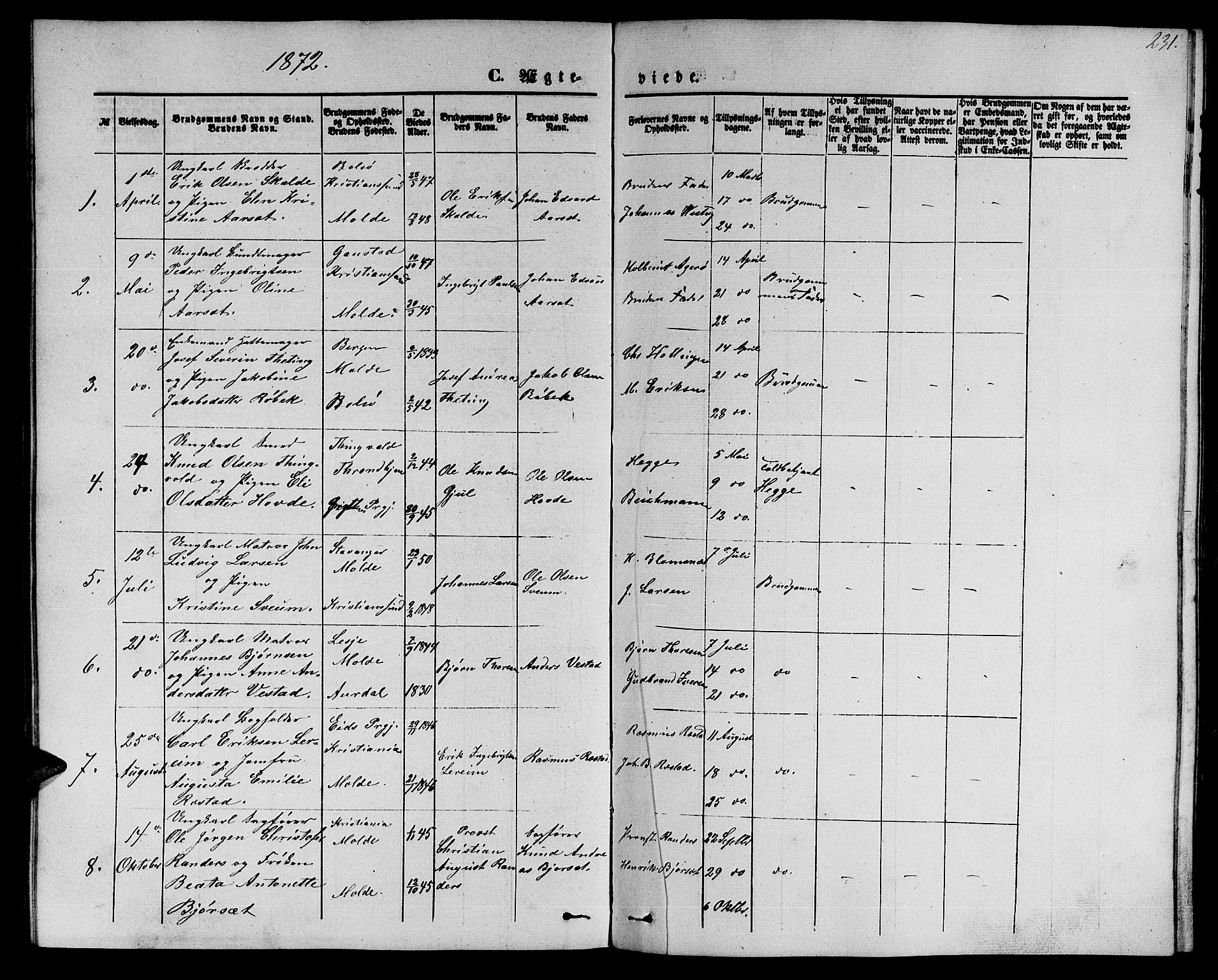 Ministerialprotokoller, klokkerbøker og fødselsregistre - Møre og Romsdal, SAT/A-1454/558/L0701: Parish register (copy) no. 558C02, 1862-1879, p. 231