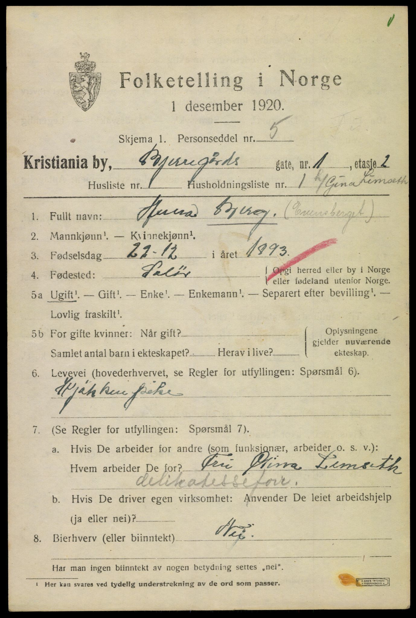 SAO, 1920 census for Kristiania, 1920, p. 158661