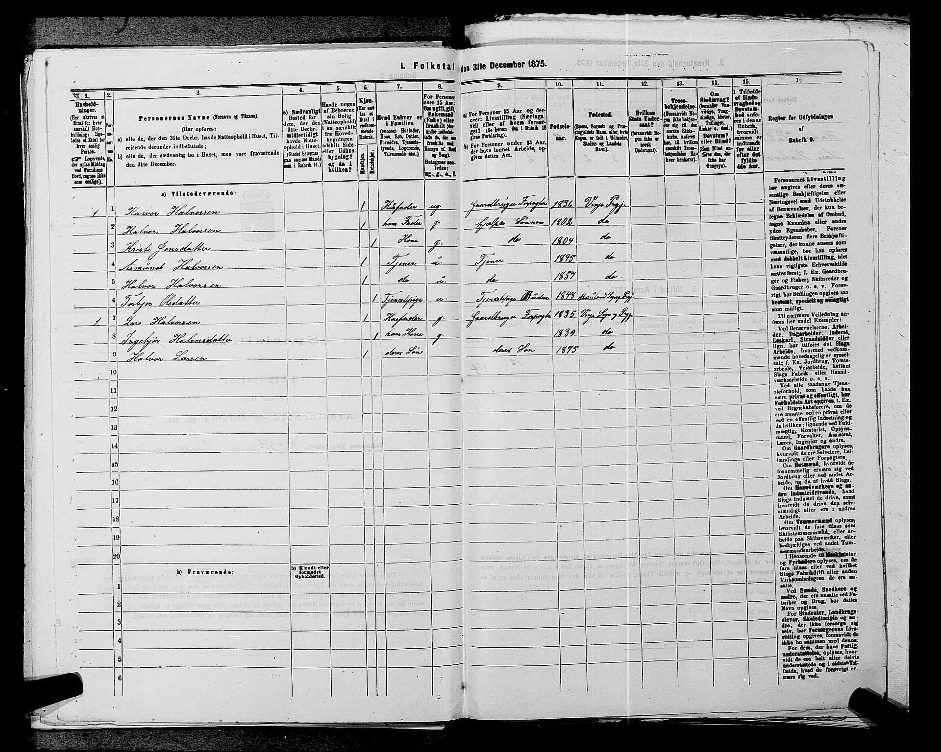 SAKO, 1875 census for 0834P Vinje, 1875, p. 220