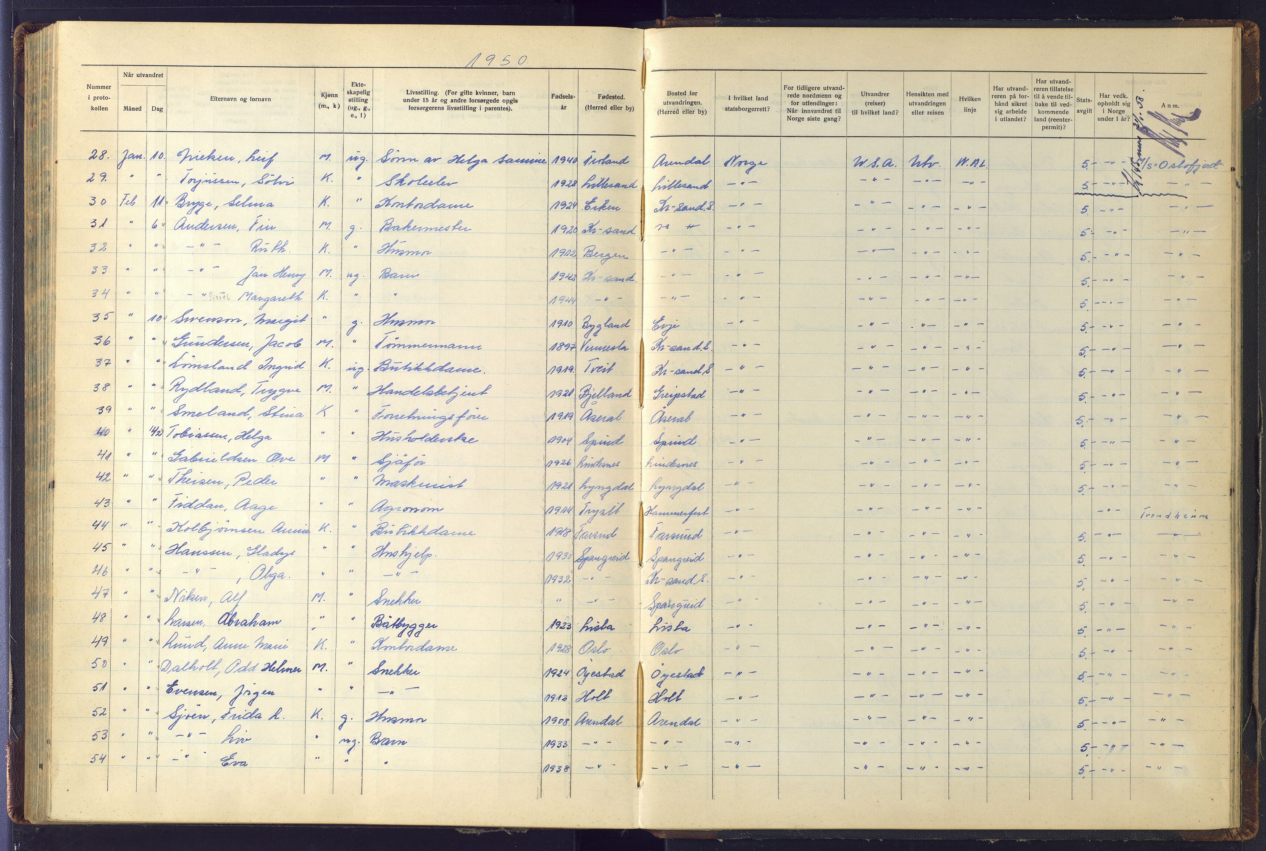 Kristiansand politikammer, SAK/1243-0004/K/Kb/L0248: Emigrantprotokoll, 1938-1951, p. 183