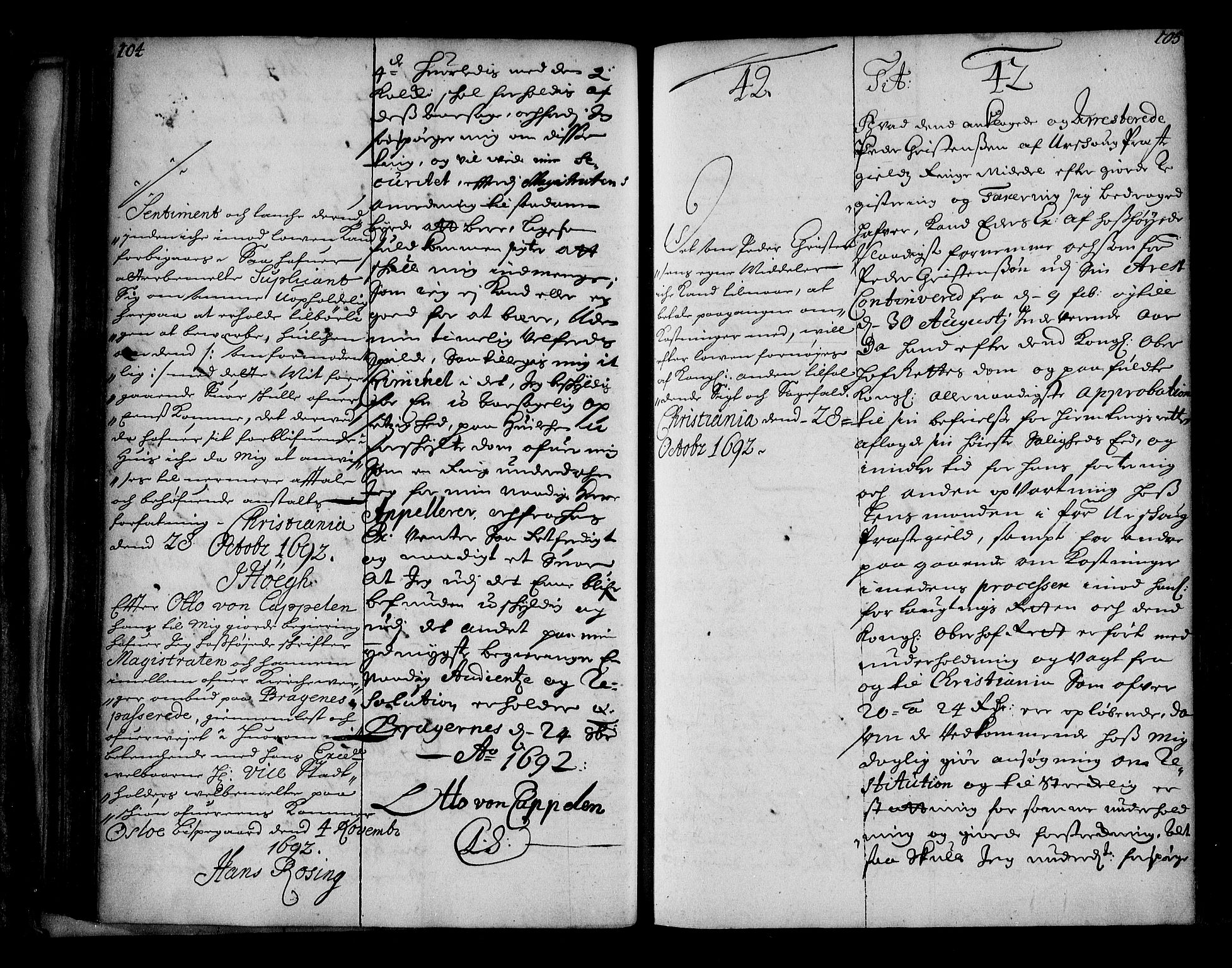 Stattholderembetet 1572-1771, RA/EA-2870/Ae/L0010: Supplikasjons- og resolusjonsprotokoll, 1692-1693, p. 104-105