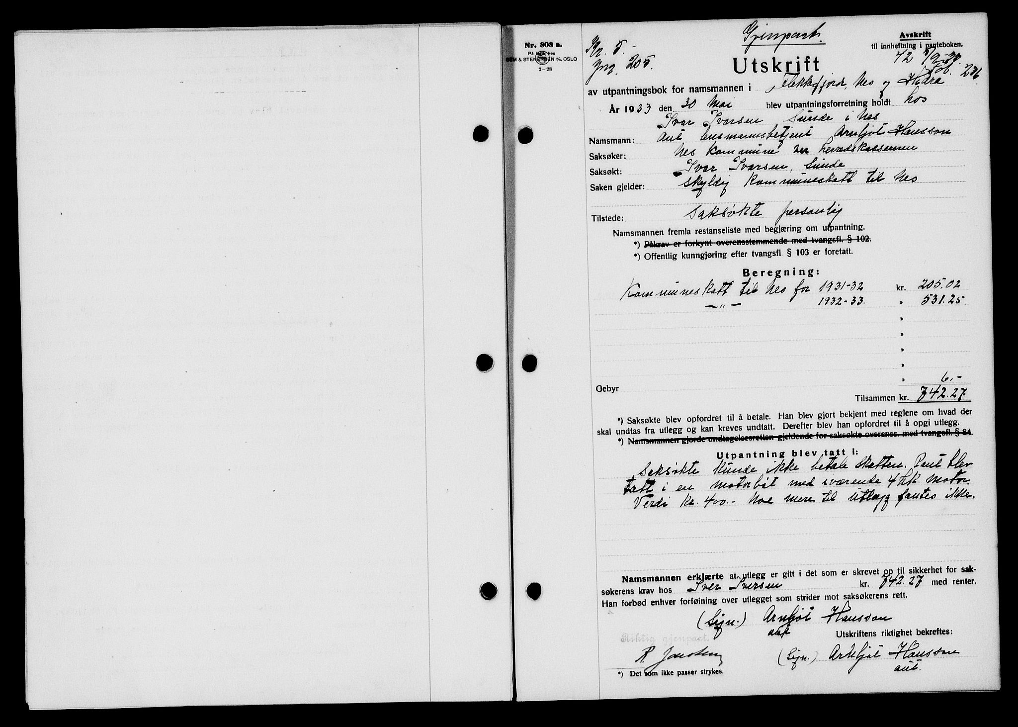 Flekkefjord sorenskriveri, SAK/1221-0001/G/Gb/Gba/L0049: Mortgage book no. 46, 1933-1934, Deed date: 05.09.1933