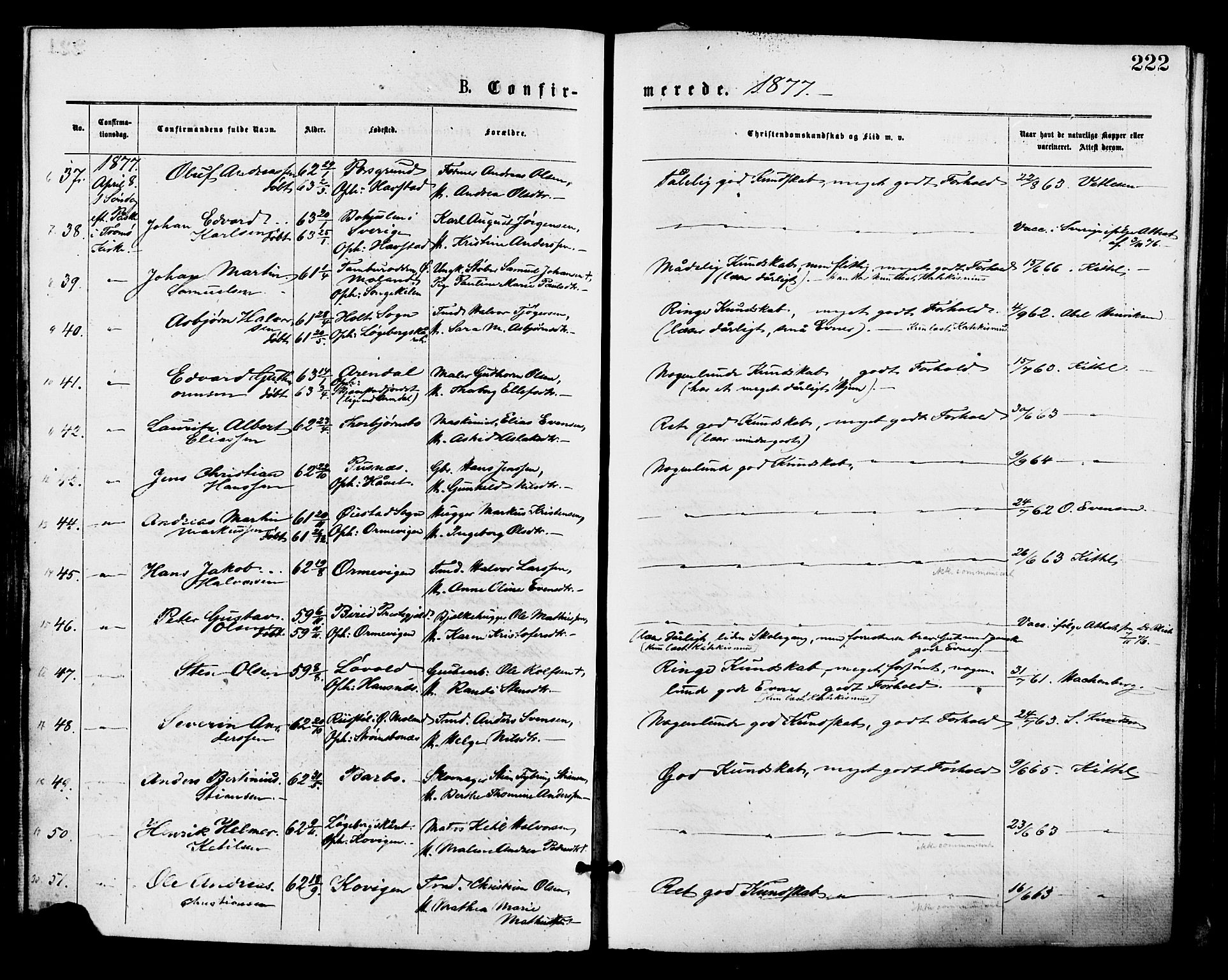 Barbu sokneprestkontor, SAK/1111-0003/F/Fa/L0001: Parish register (official) no. A 1 /2, 1877-1877, p. 222