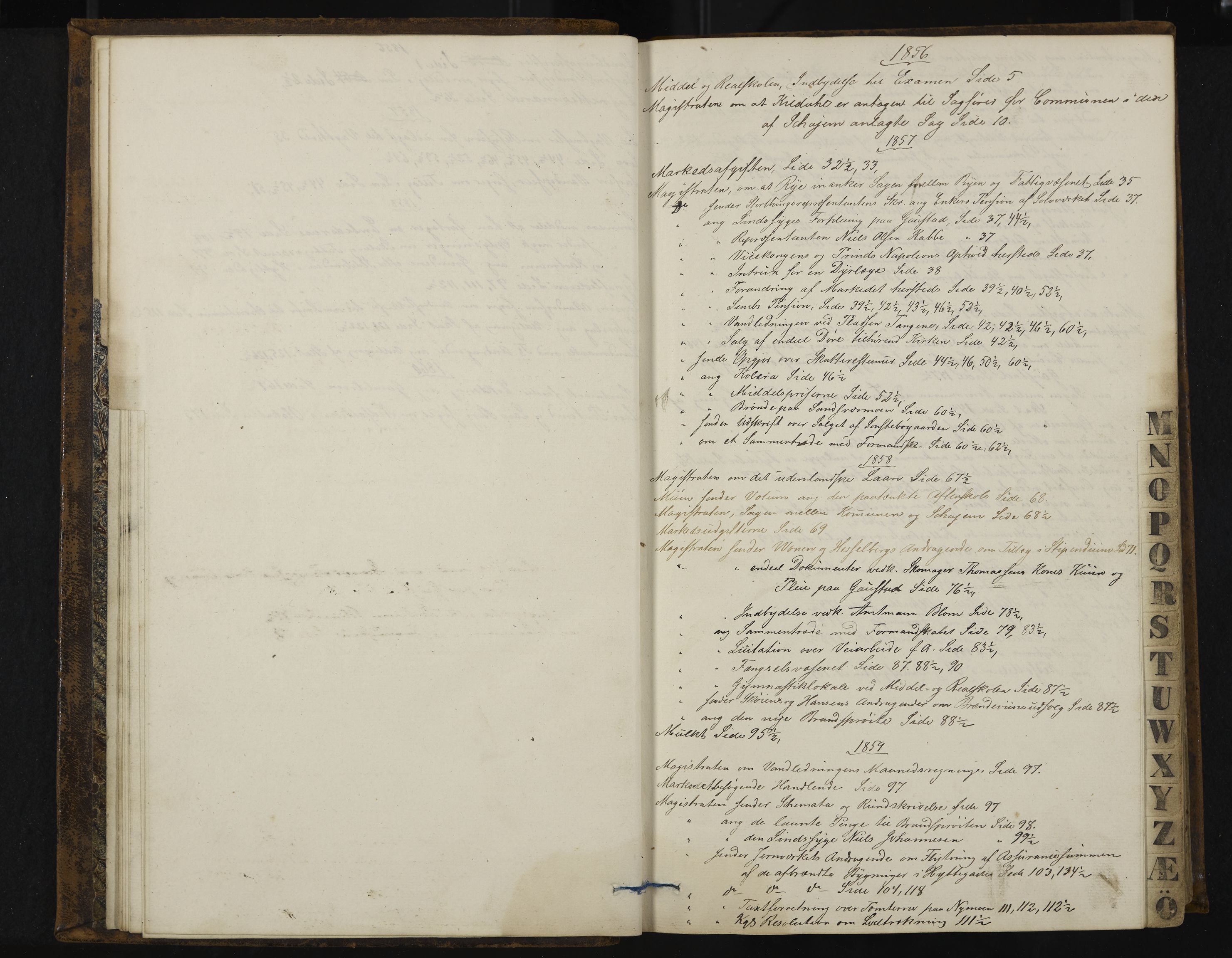 Kongsberg formannskap og sentraladministrasjon, IKAK/0604021-1/A/L0003: Møtebok med register, 1856-1861