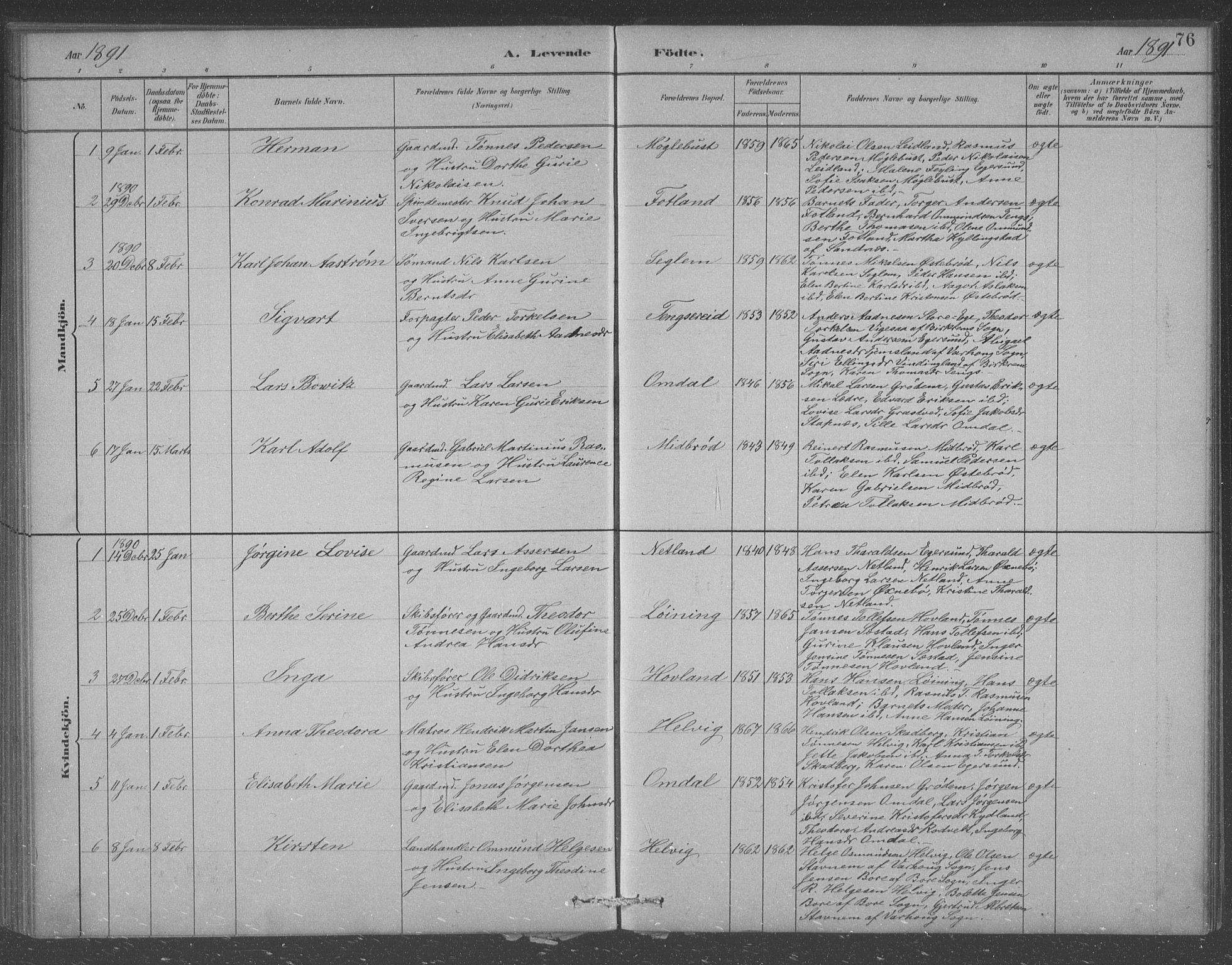 Eigersund sokneprestkontor, AV/SAST-A-101807/S09/L0007: Parish register (copy) no. B 7, 1882-1892, p. 76