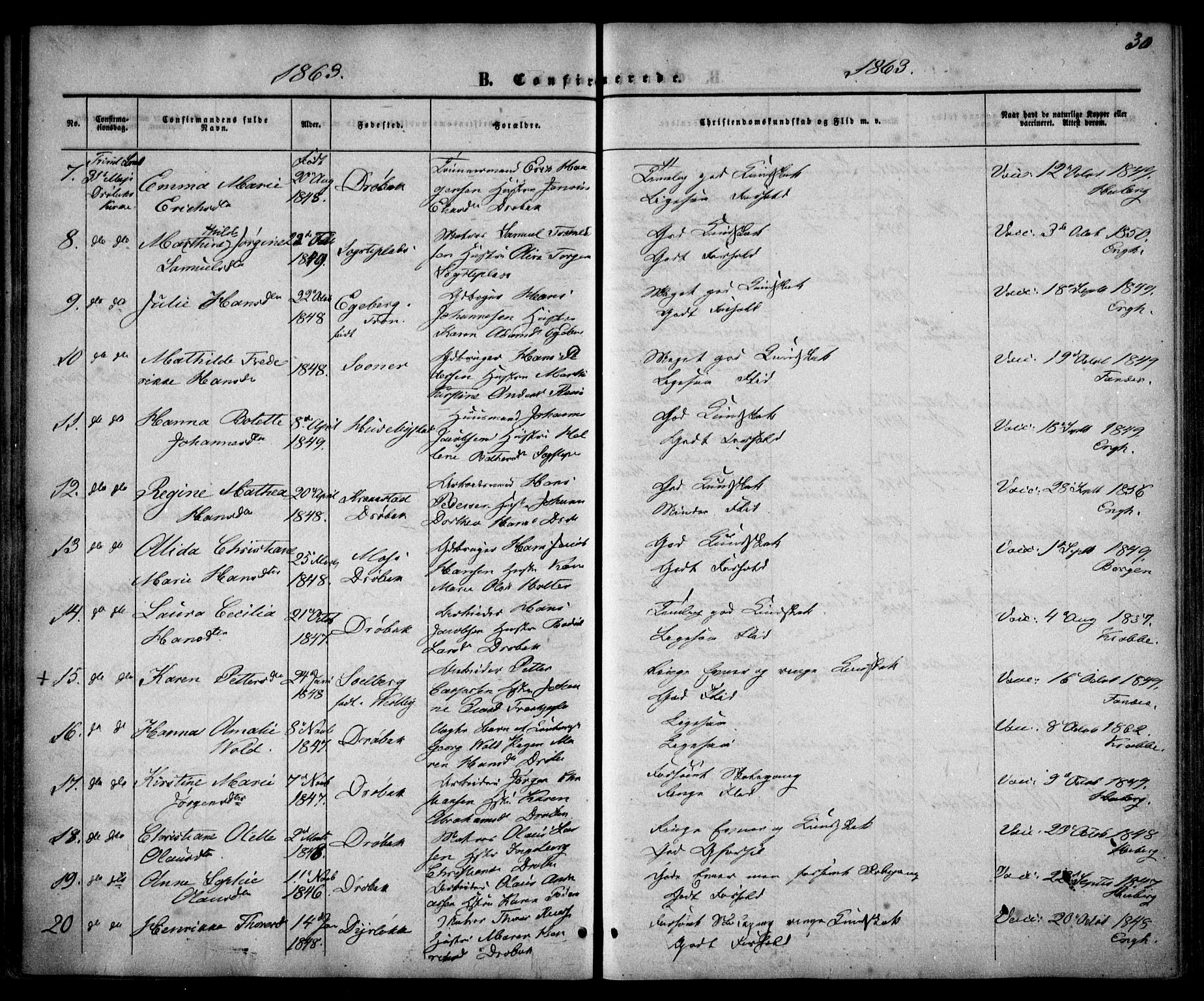 Drøbak prestekontor Kirkebøker, AV/SAO-A-10142a/F/Fa/L0002: Parish register (official) no. I 2, 1858-1870, p. 30