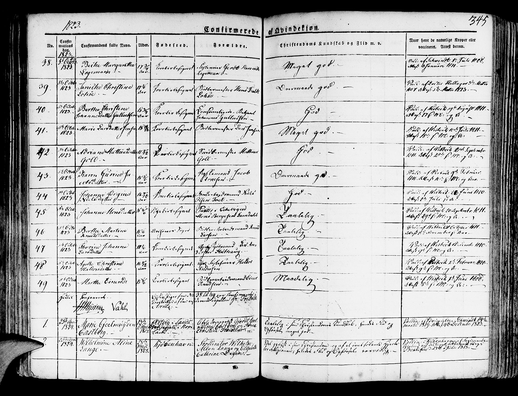 Korskirken sokneprestembete, SAB/A-76101/H/Haa/L0014: Parish register (official) no. A 14, 1823-1835, p. 345