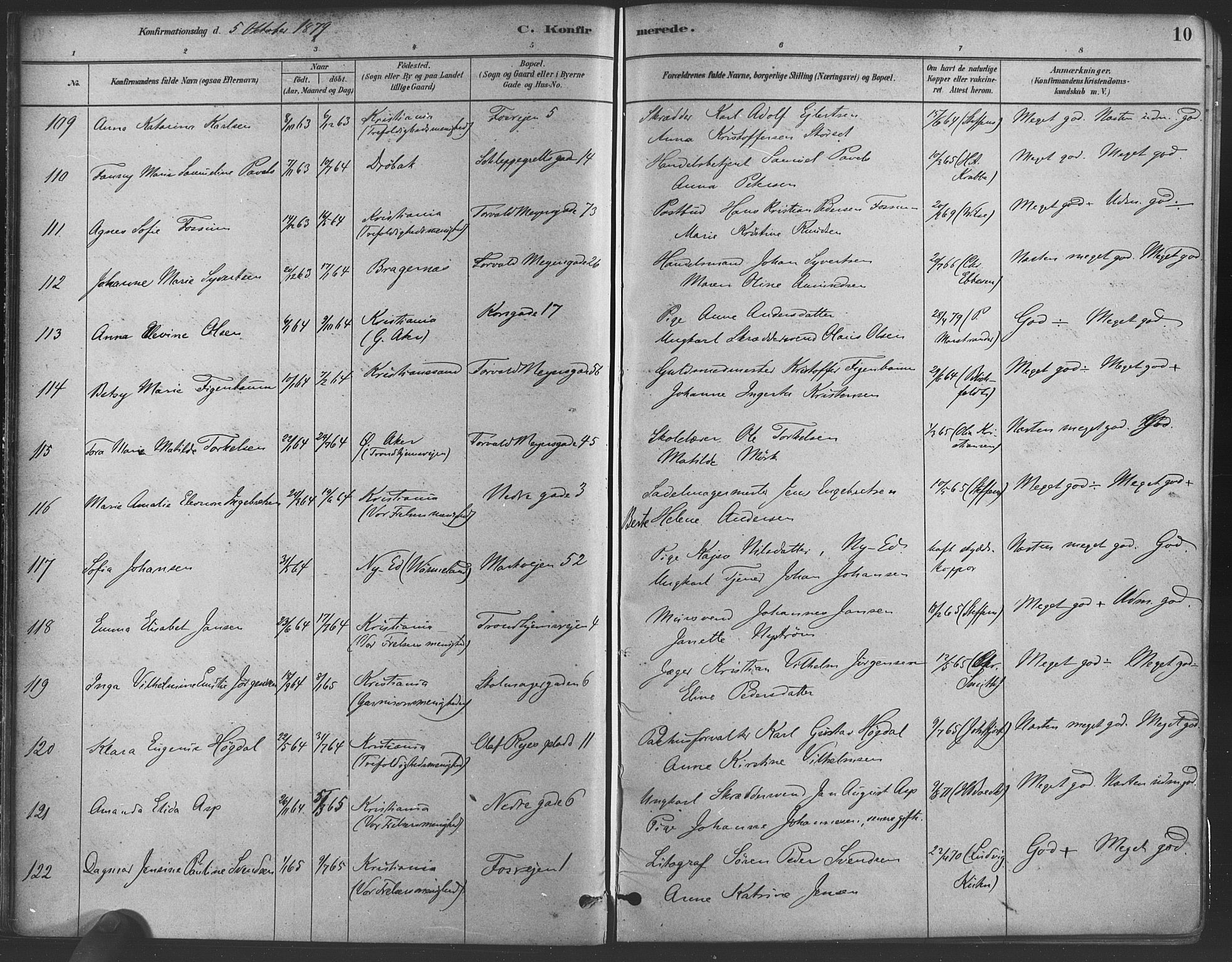 Paulus prestekontor Kirkebøker, AV/SAO-A-10871/F/Fa/L0004: Parish register (official) no. 4, 1879-1891, p. 10