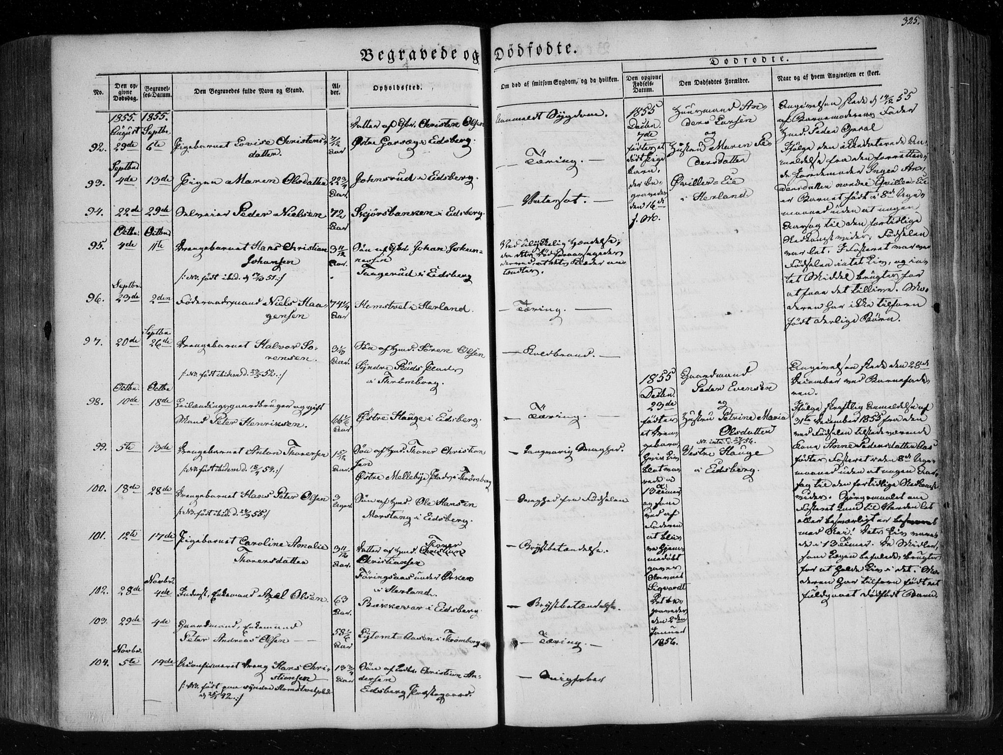 Eidsberg prestekontor Kirkebøker, SAO/A-10905/F/Fa/L0009: Parish register (official) no. I 9, 1849-1856, p. 325
