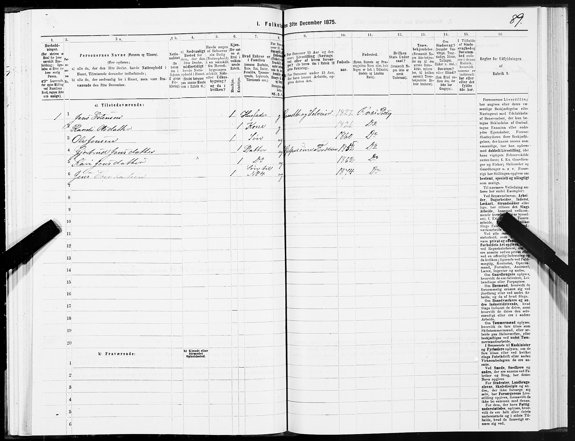 SAT, 1875 census for 1640P Røros, 1875, p. 5089