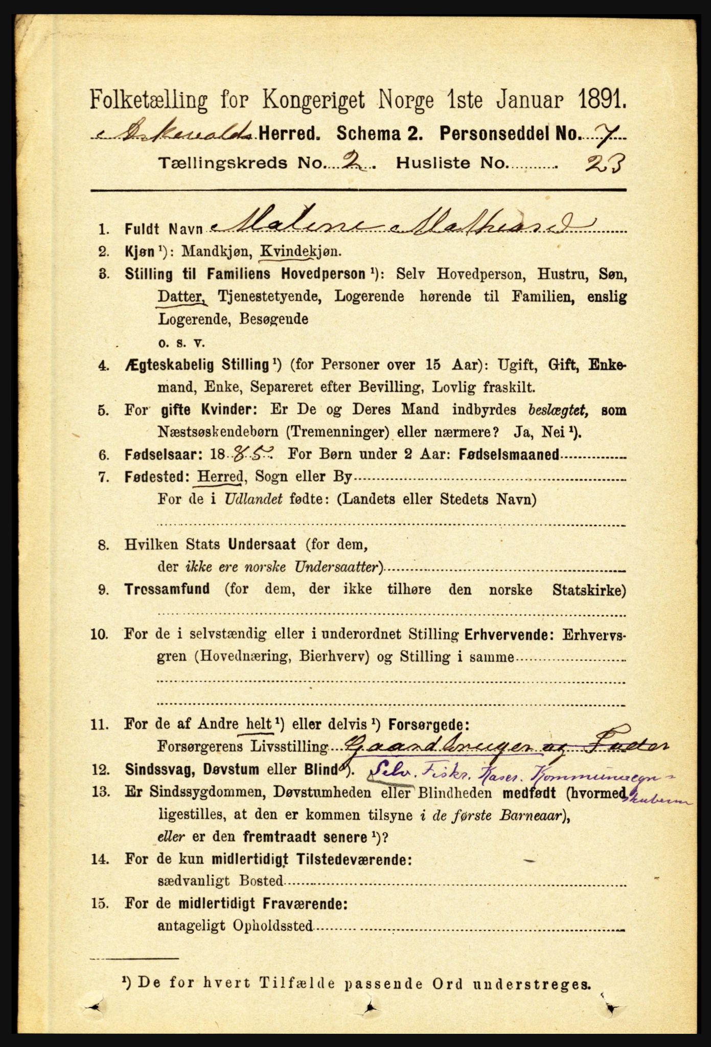 RA, 1891 census for 1428 Askvoll, 1891, p. 587