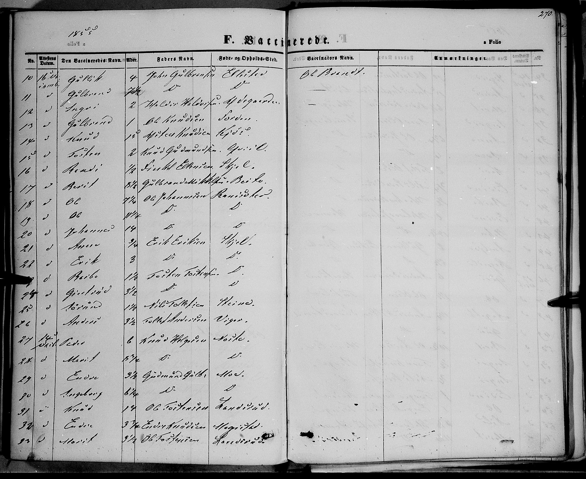 Vestre Slidre prestekontor, SAH/PREST-136/H/Ha/Haa/L0001: Parish register (official) no. 1, 1844-1855, p. 270