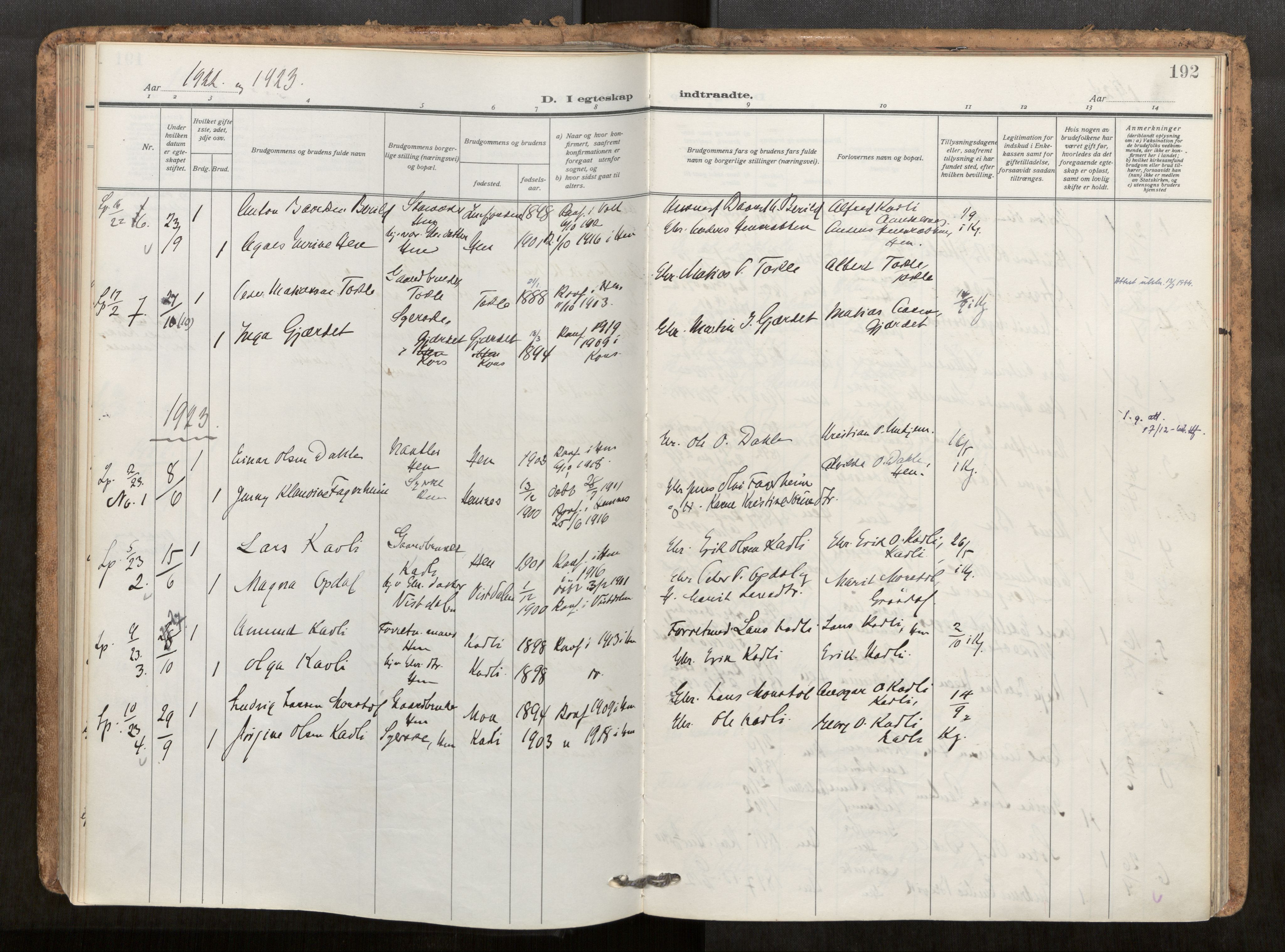 Ministerialprotokoller, klokkerbøker og fødselsregistre - Møre og Romsdal, AV/SAT-A-1454/545/L0596: Parish register (official) no. 545A04, 1921-1956, p. 192