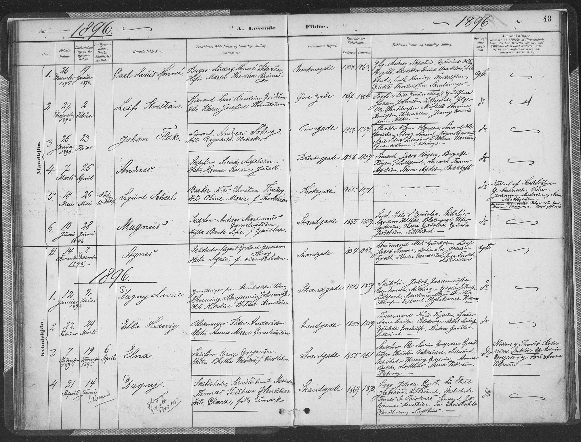 Vestre Moland sokneprestkontor, AV/SAK-1111-0046/F/Fa/Faa/L0001: Parish register (official) no. A 1, 1884-1899, p. 44