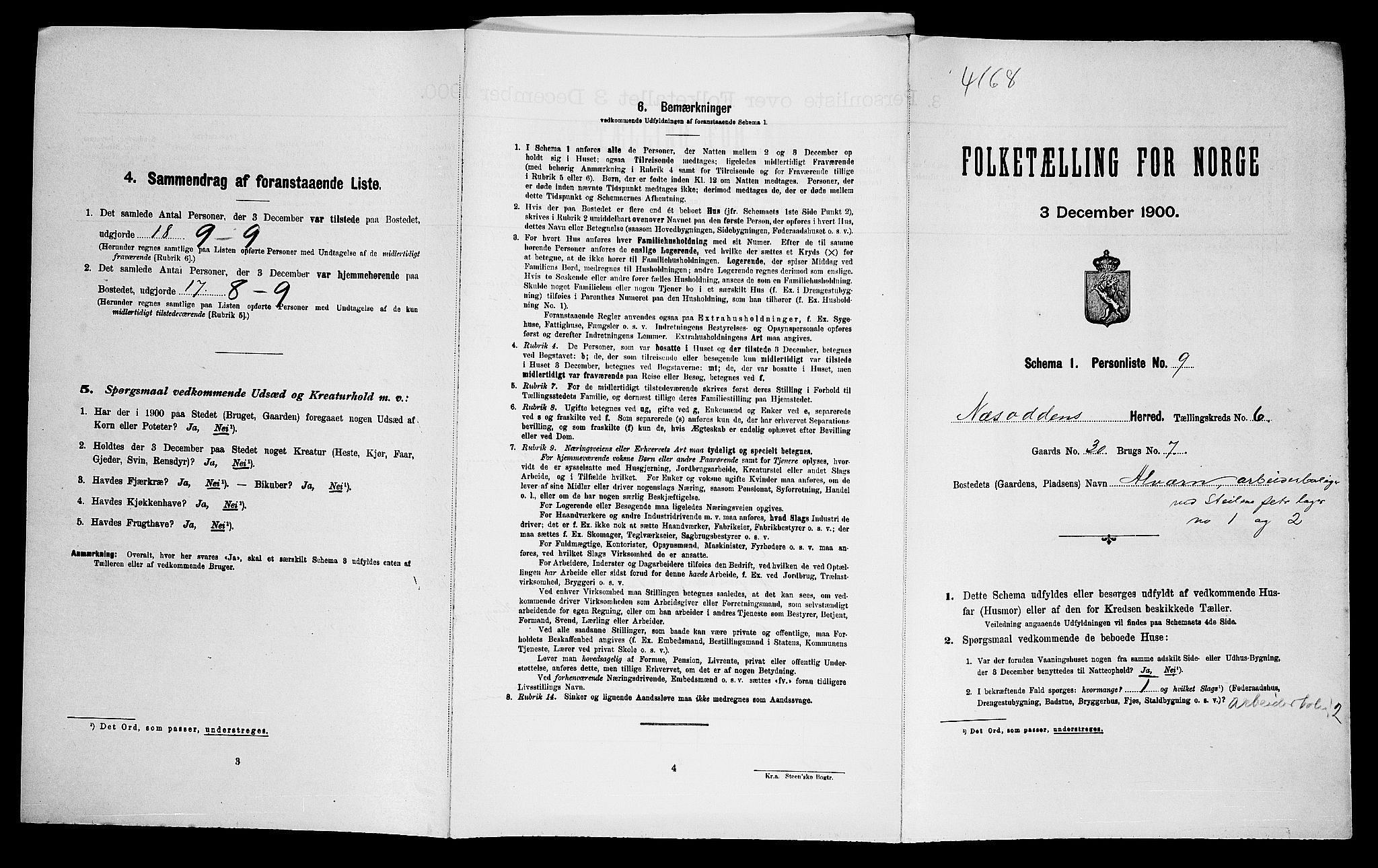 SAO, 1900 census for Nesodden, 1900