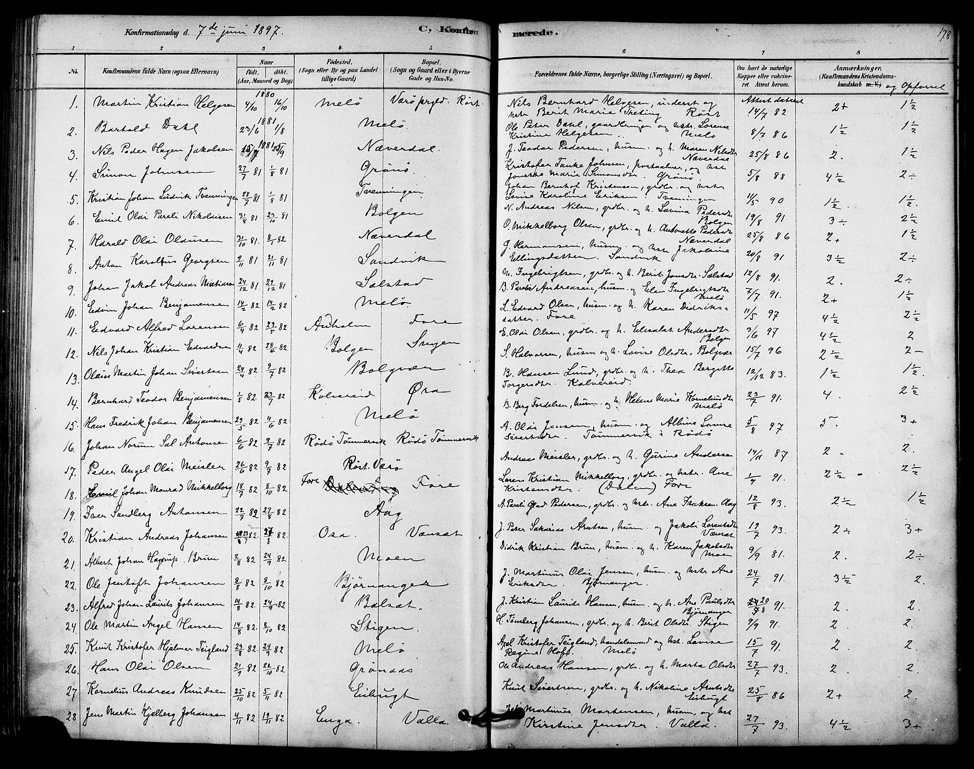Ministerialprotokoller, klokkerbøker og fødselsregistre - Nordland, SAT/A-1459/843/L0626: Parish register (official) no. 843A01, 1878-1907, p. 178