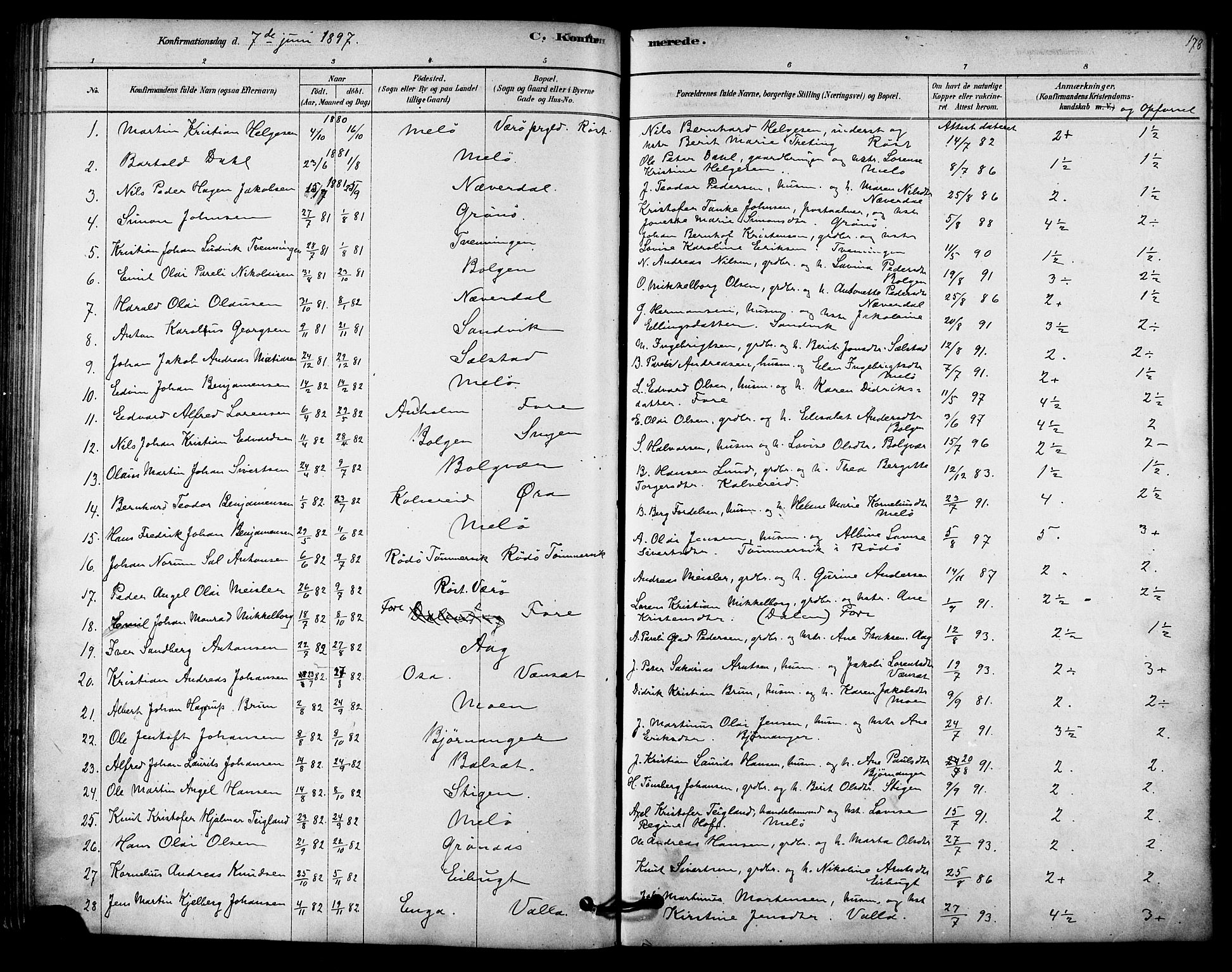 Ministerialprotokoller, klokkerbøker og fødselsregistre - Nordland, AV/SAT-A-1459/843/L0626: Parish register (official) no. 843A01, 1878-1907, p. 178