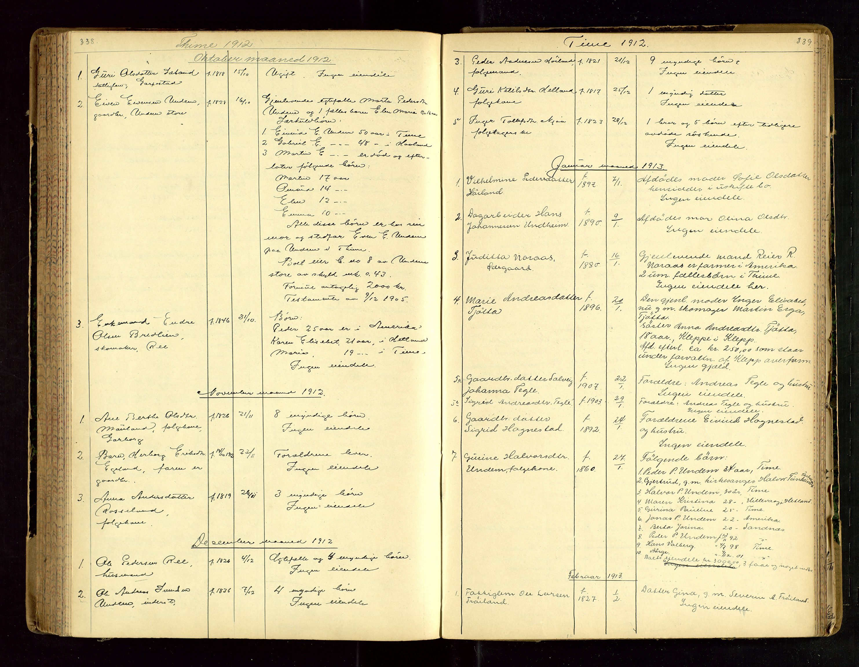 Jæren sorenskriveri, AV/SAST-A-100310/01/5/52/52B/L0003: DØDSFALLPROTOKOLL, 1910-1916, p. 338-339