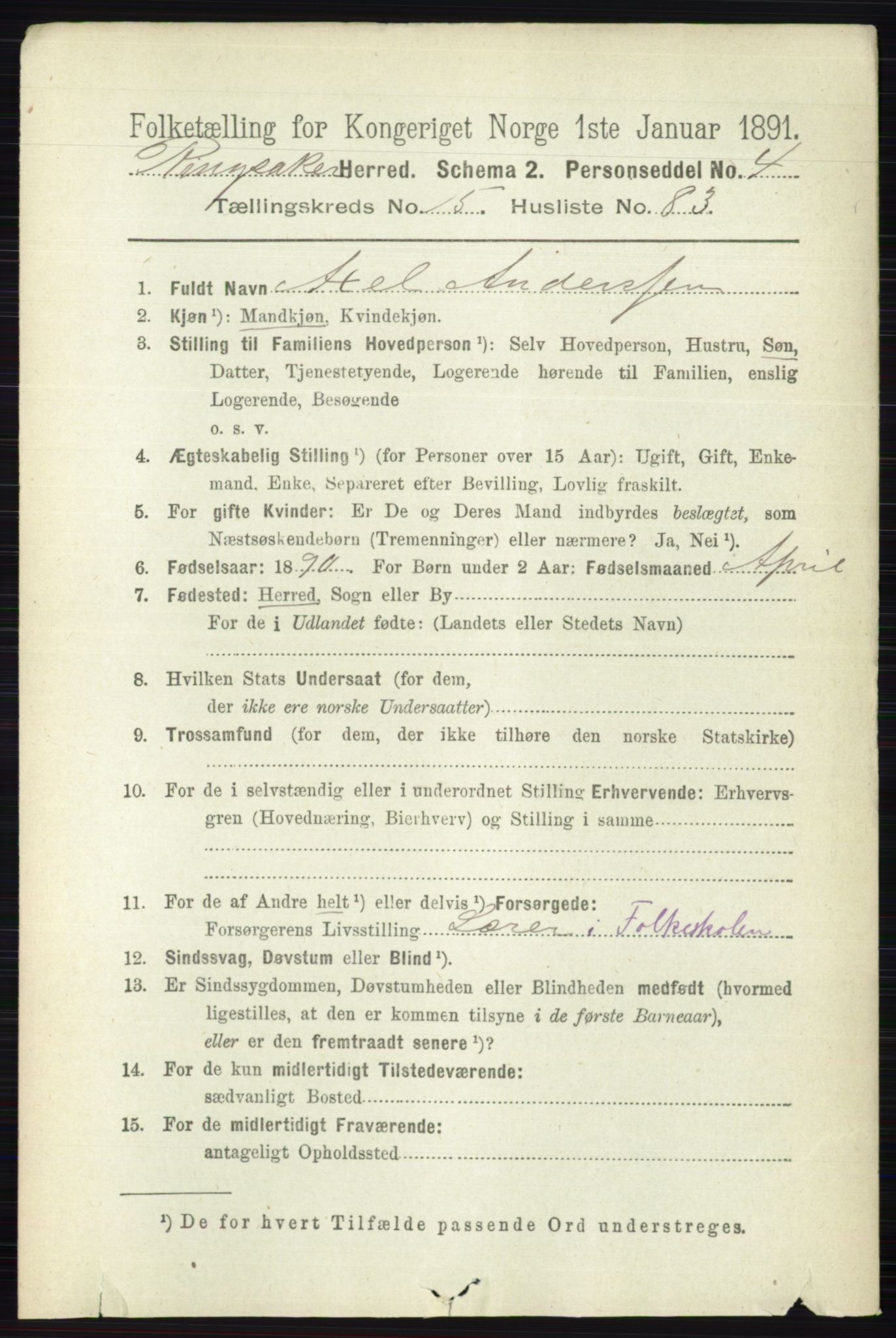 RA, 1891 census for 0412 Ringsaker, 1891, p. 8983