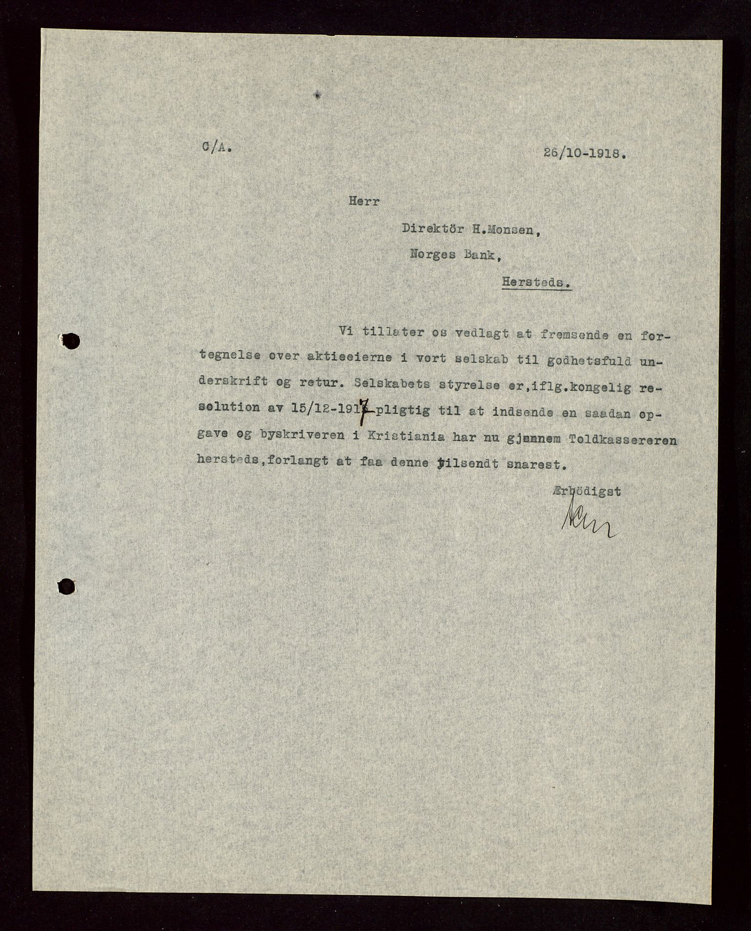 Pa 1521 - A/S Norske Shell, SAST/A-101915/E/Ea/Eaa/L0004: Sjefskorrespondanse, 1918, p. 217