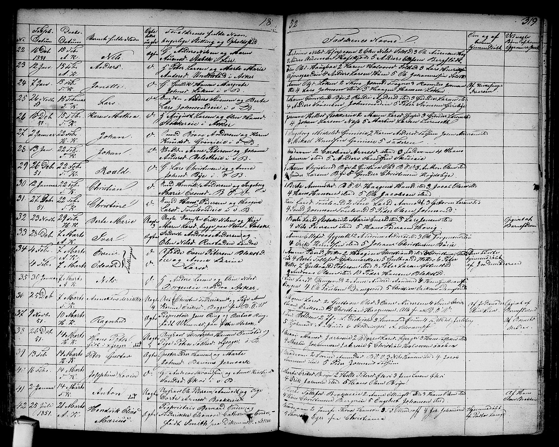 Asker prestekontor Kirkebøker, SAO/A-10256a/F/Fa/L0007: Parish register (official) no. I 7, 1825-1864, p. 319