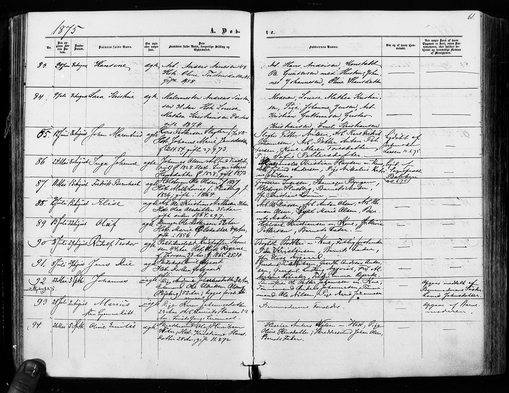 Sarpsborg prestekontor Kirkebøker, AV/SAO-A-2006/F/Fa/L0002: Parish register (official) no. 2, 1869-1877, p. 61