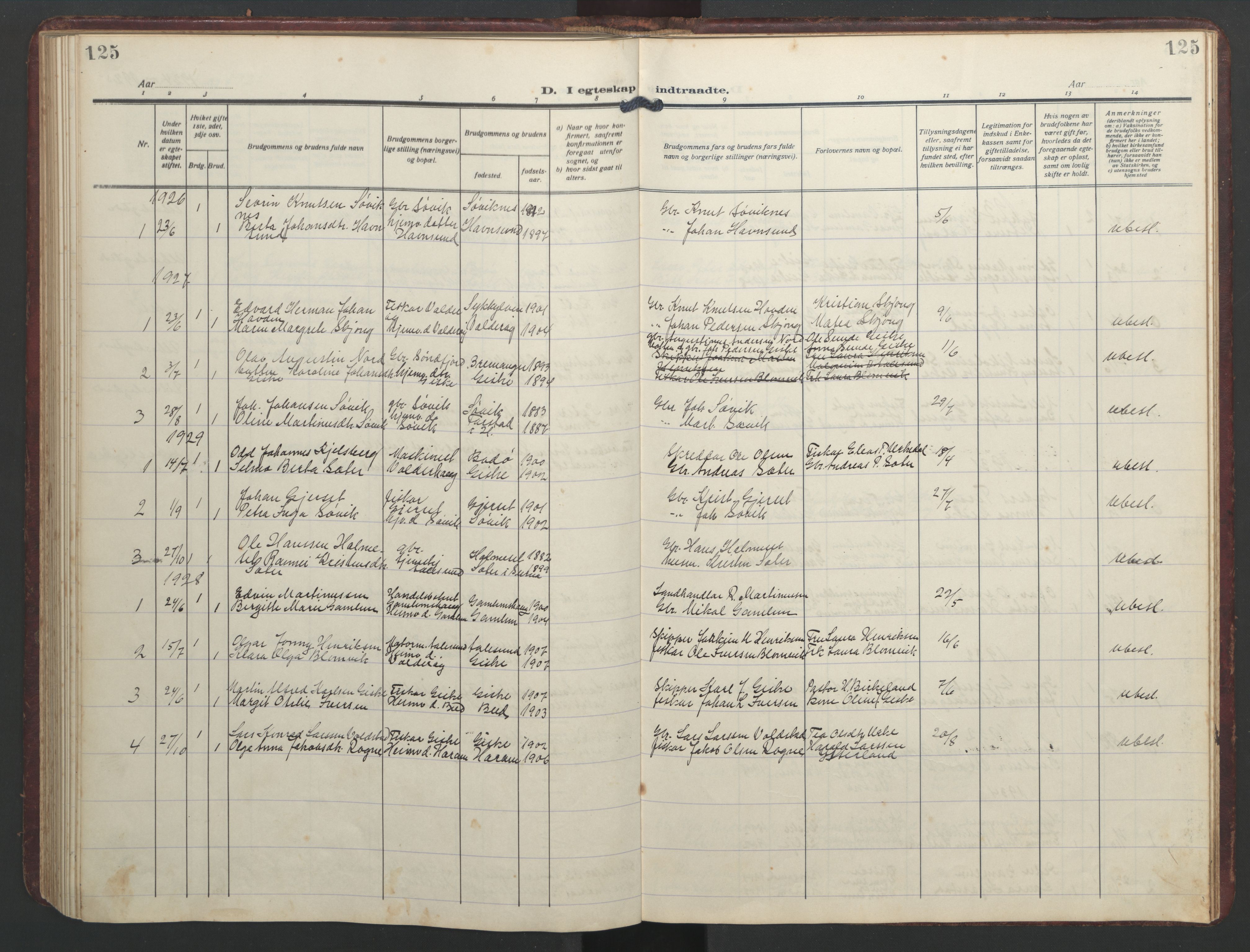 Ministerialprotokoller, klokkerbøker og fødselsregistre - Møre og Romsdal, SAT/A-1454/526/L0384: Parish register (copy) no. 526C01, 1917-1952, p. 125