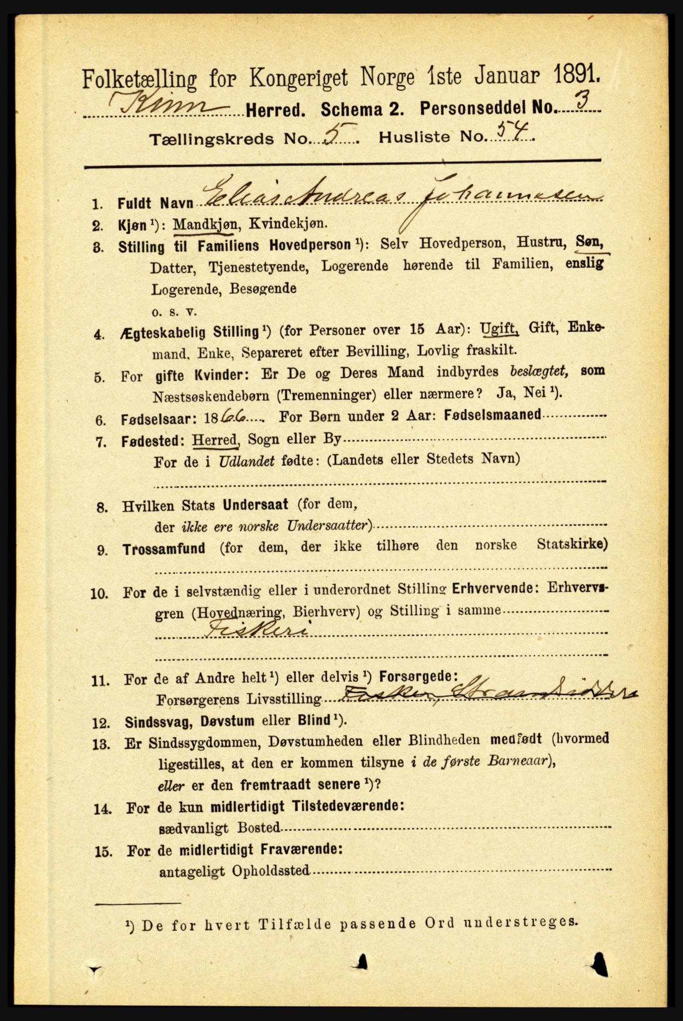 RA, 1891 census for 1437 Kinn, 1891, p. 2113