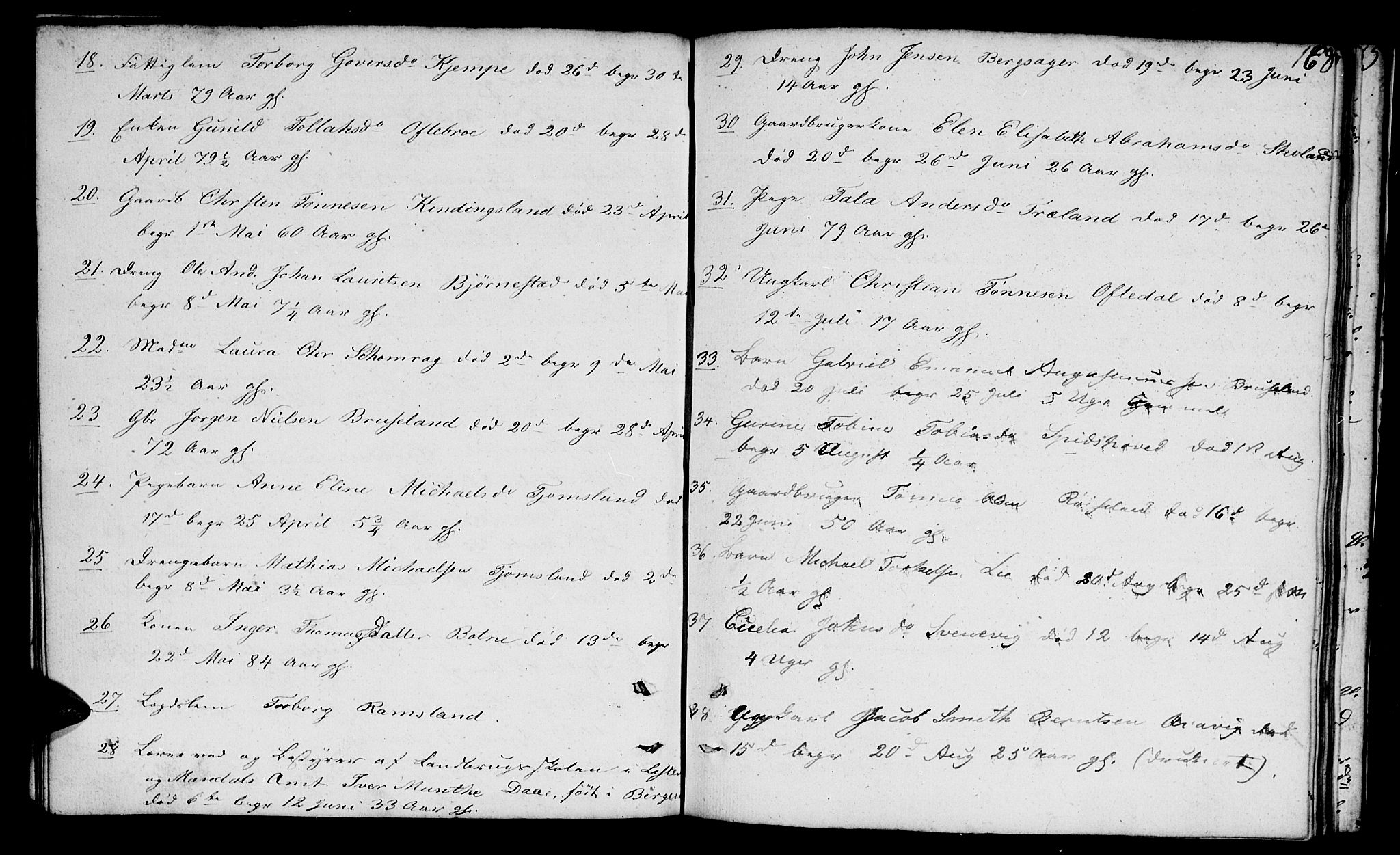 Lyngdal sokneprestkontor, SAK/1111-0029/F/Fb/Fbc/L0002: Parish register (copy) no. B 2, 1849-1864, p. 168