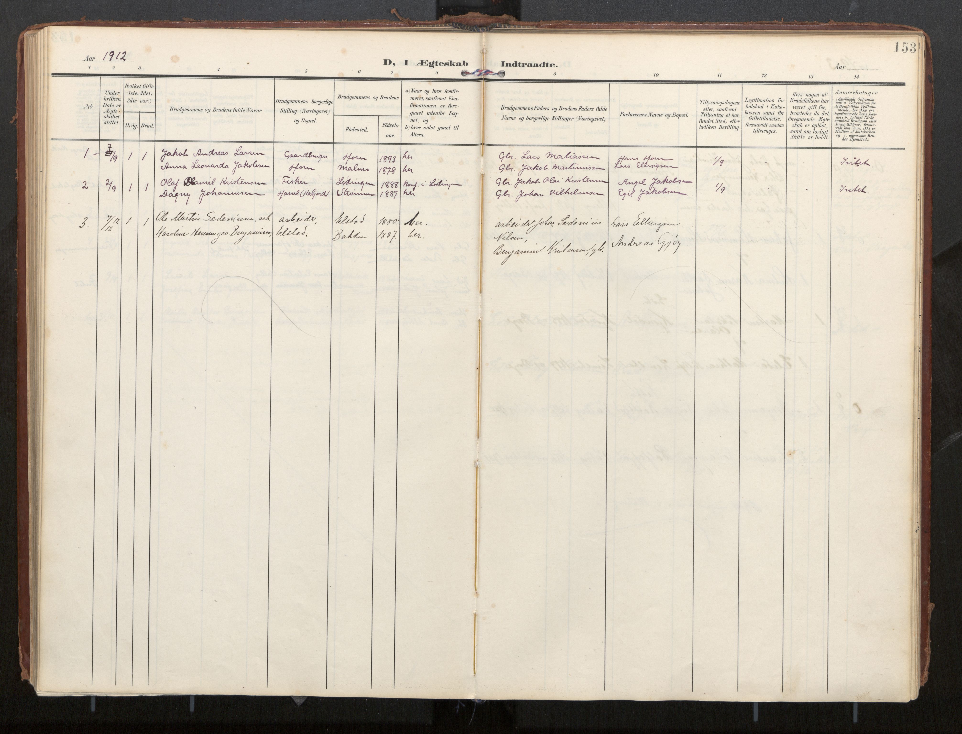 Ministerialprotokoller, klokkerbøker og fødselsregistre - Nordland, SAT/A-1459/884/L1194: Parish register (official) no. 884A02, 1906-1937, p. 153