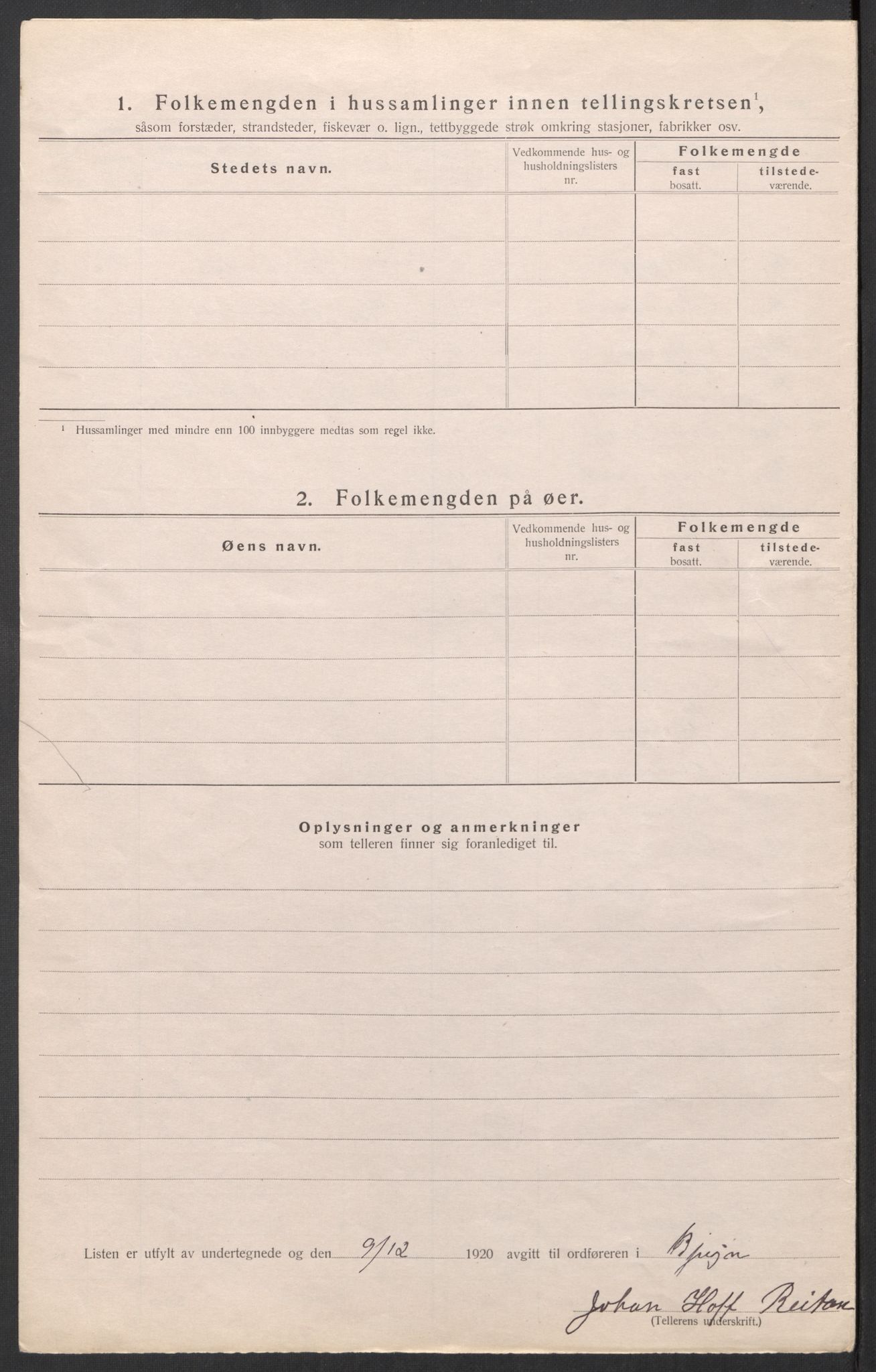 SAT, 1920 census for Bjugn, 1920, p. 8