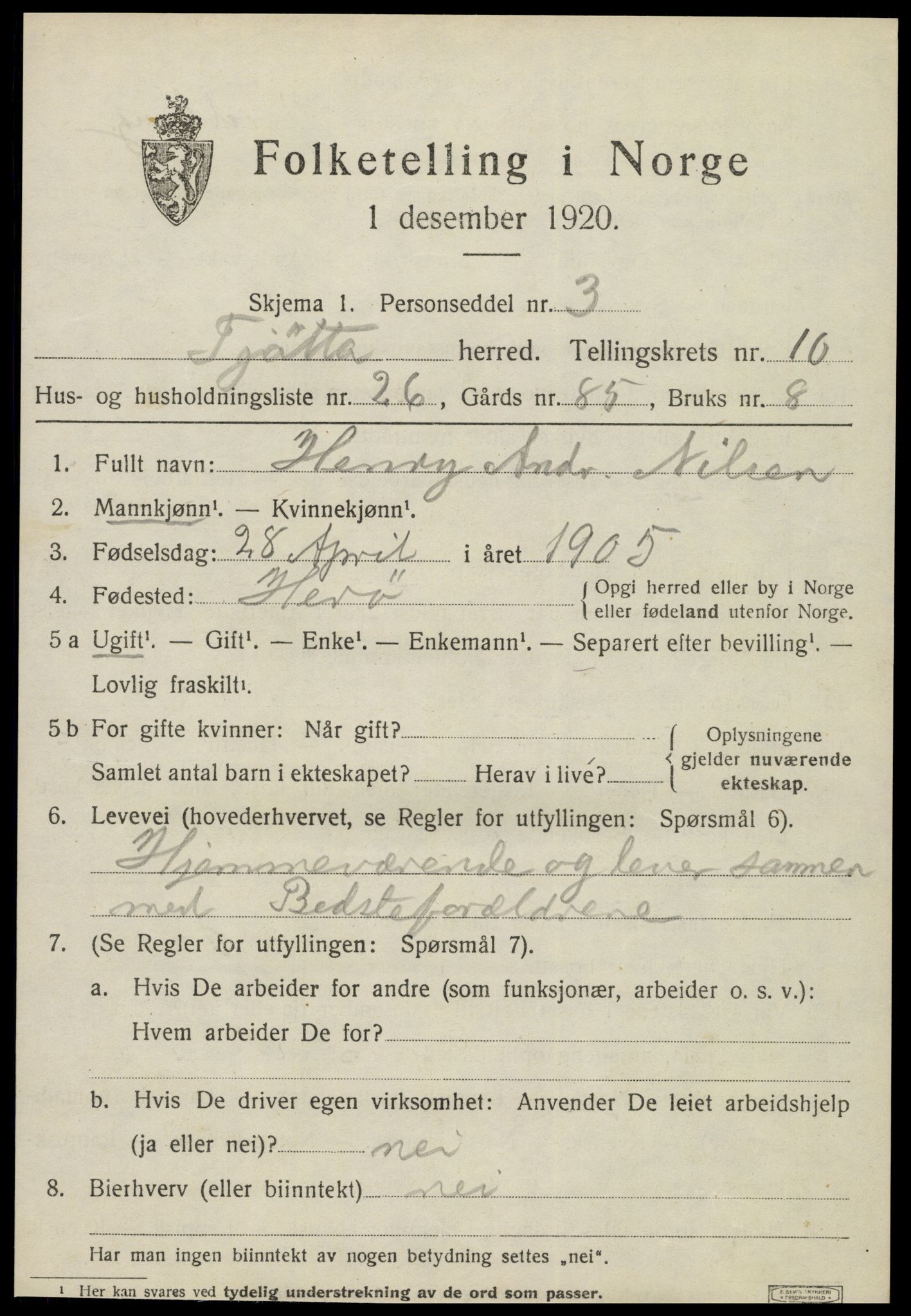 SAT, 1920 census for Tjøtta, 1920, p. 4335