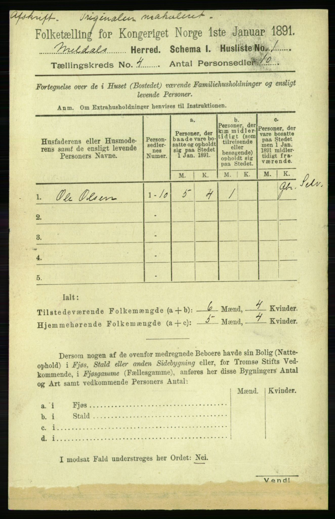 RA, 1891 census for 1636 Meldal, 1891, p. 2001