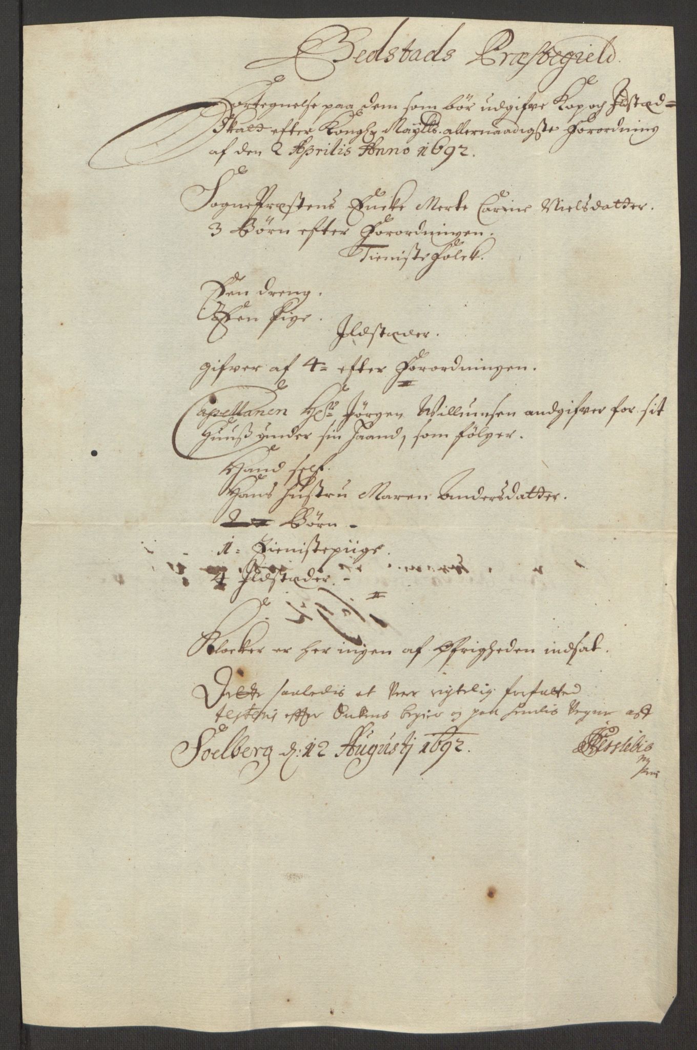 Rentekammeret inntil 1814, Reviderte regnskaper, Fogderegnskap, AV/RA-EA-4092/R63/L4308: Fogderegnskap Inderøy, 1692-1694, p. 139