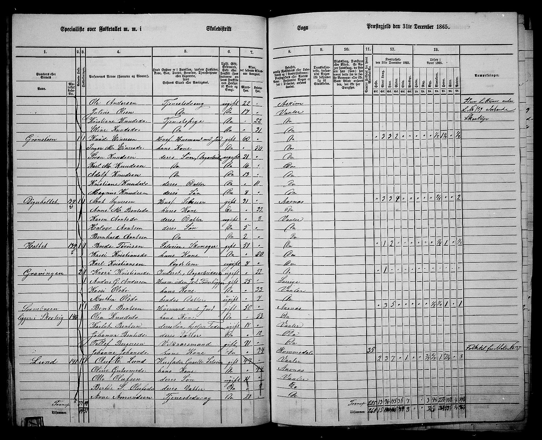 RA, 1865 census for Våler, 1865, p. 86