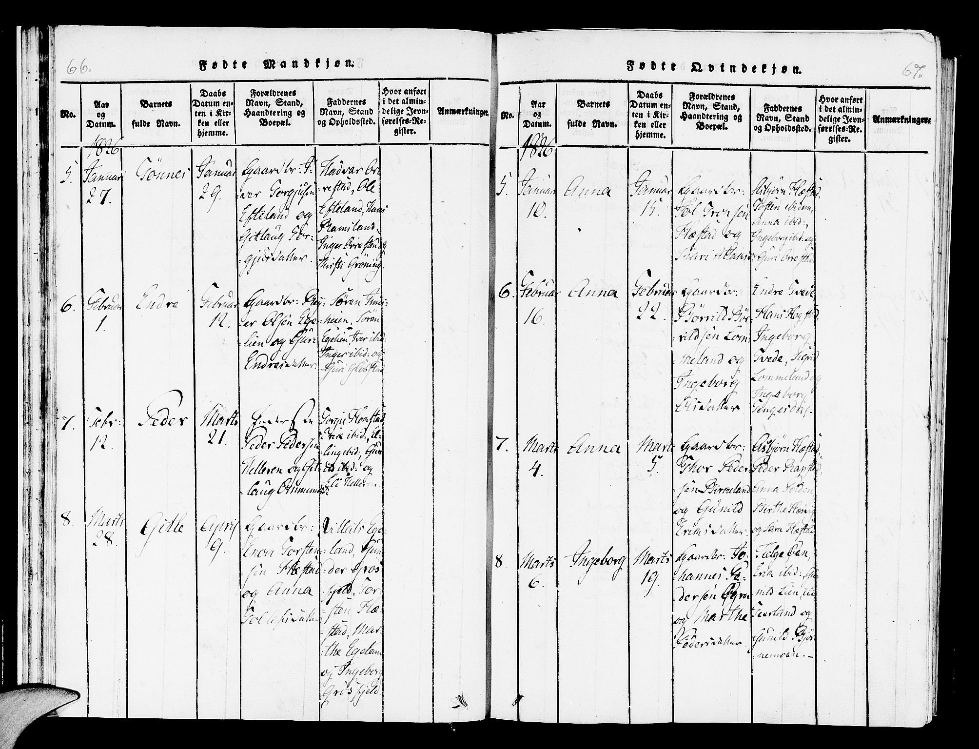 Helleland sokneprestkontor, AV/SAST-A-101810: Parish register (official) no. A 4, 1815-1834, p. 66-67