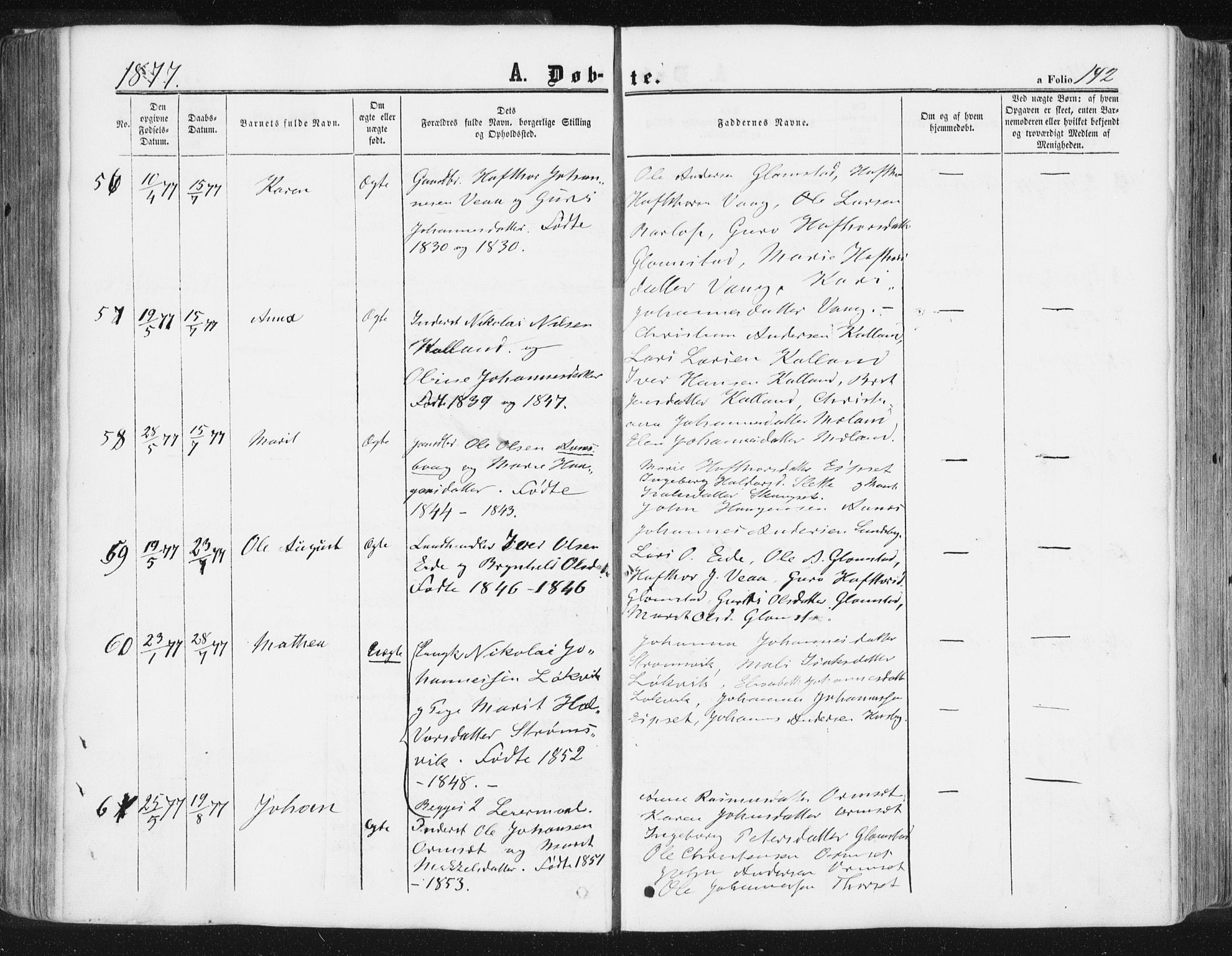 Ministerialprotokoller, klokkerbøker og fødselsregistre - Møre og Romsdal, AV/SAT-A-1454/578/L0905: Parish register (official) no. 578A04, 1859-1877, p. 142