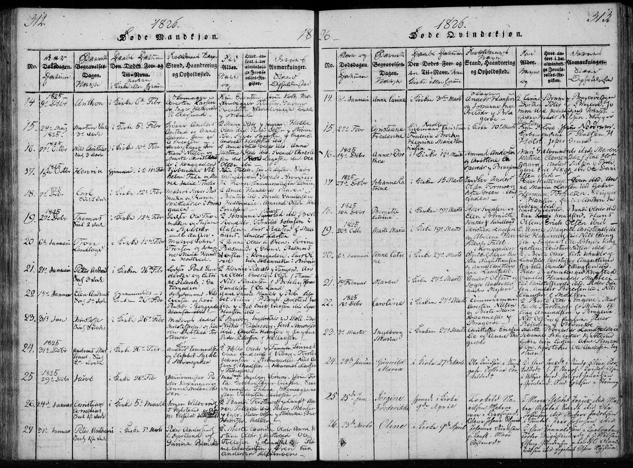 Bragernes kirkebøker, SAKO/A-6/F/Fa/L0007: Parish register (official) no. I 7, 1815-1829, p. 312-313