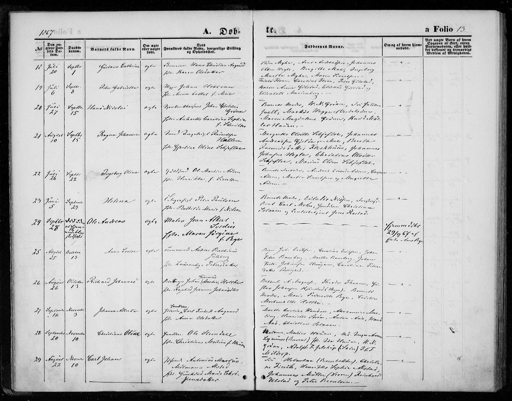 Ministerialprotokoller, klokkerbøker og fødselsregistre - Nord-Trøndelag, SAT/A-1458/720/L0186: Parish register (official) no. 720A03, 1864-1874, p. 13