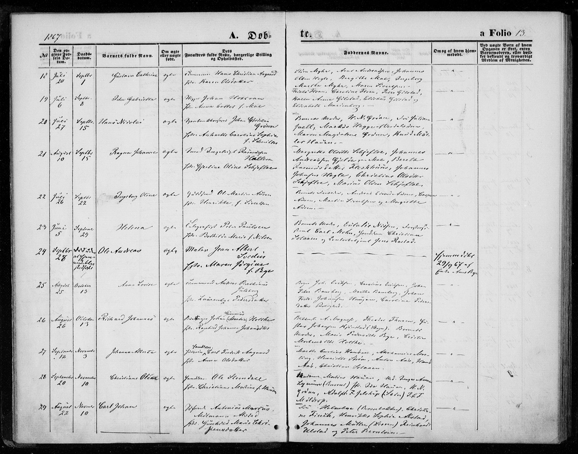 Ministerialprotokoller, klokkerbøker og fødselsregistre - Nord-Trøndelag, AV/SAT-A-1458/720/L0186: Parish register (official) no. 720A03, 1864-1874, p. 13