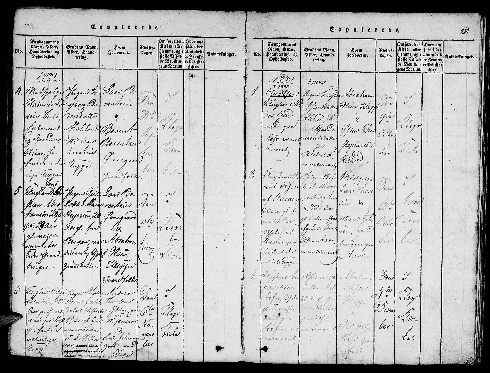 Klepp sokneprestkontor, SAST/A-101803/001/3/30BA/L0002: Parish register (official) no. A 2, 1816-1833, p. 210