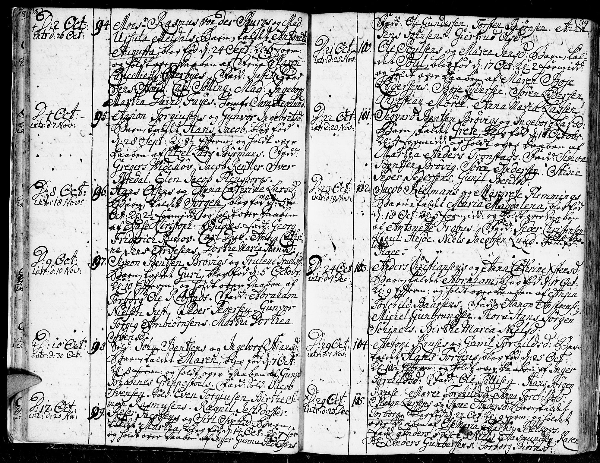 Kristiansand domprosti, SAK/1112-0006/F/Fa/L0002: Parish register (official) no. A 2, 1755-1778, p. 38-39
