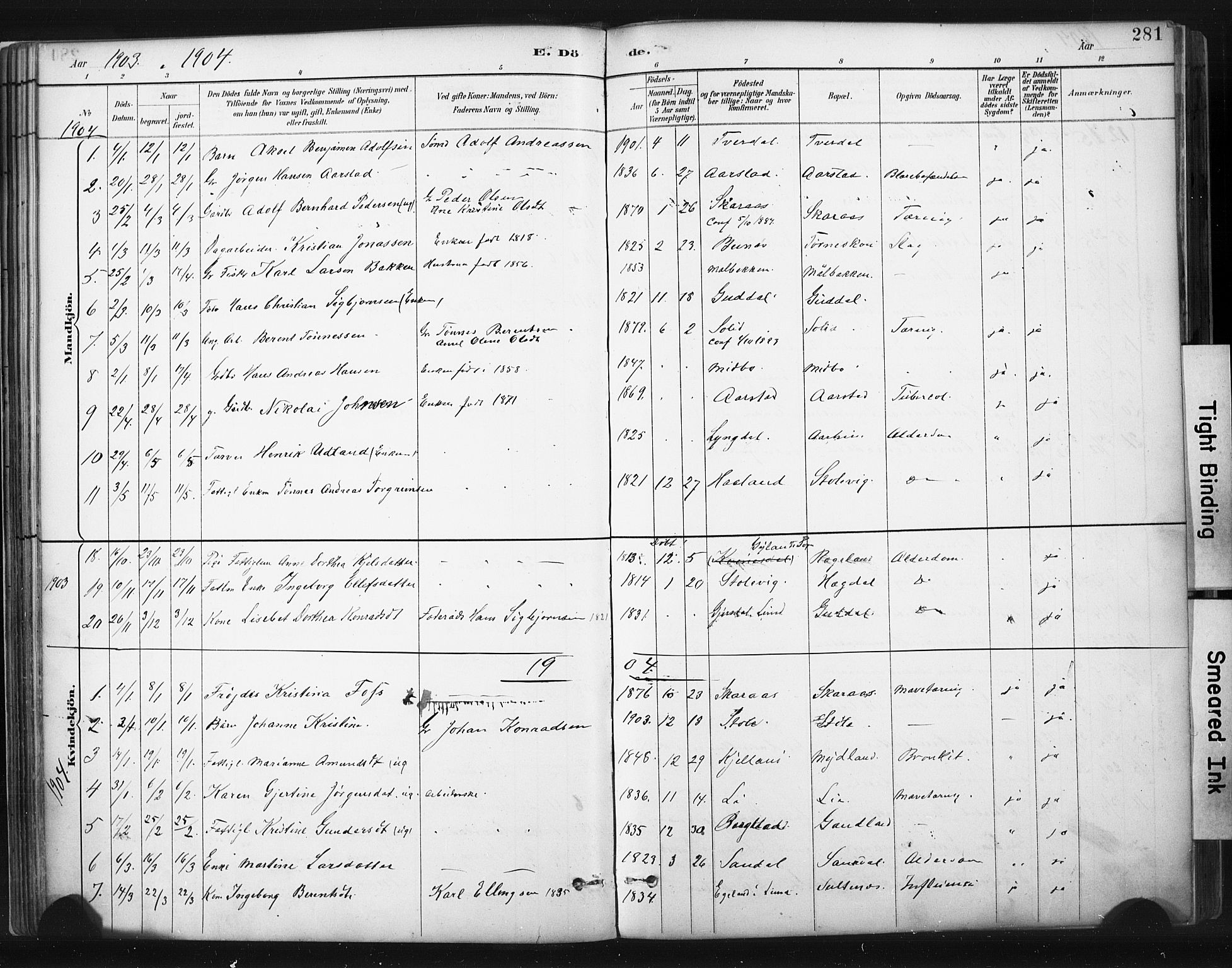 Sokndal sokneprestkontor, SAST/A-101808: Parish register (official) no. A 11.2, 1887-1905, p. 281