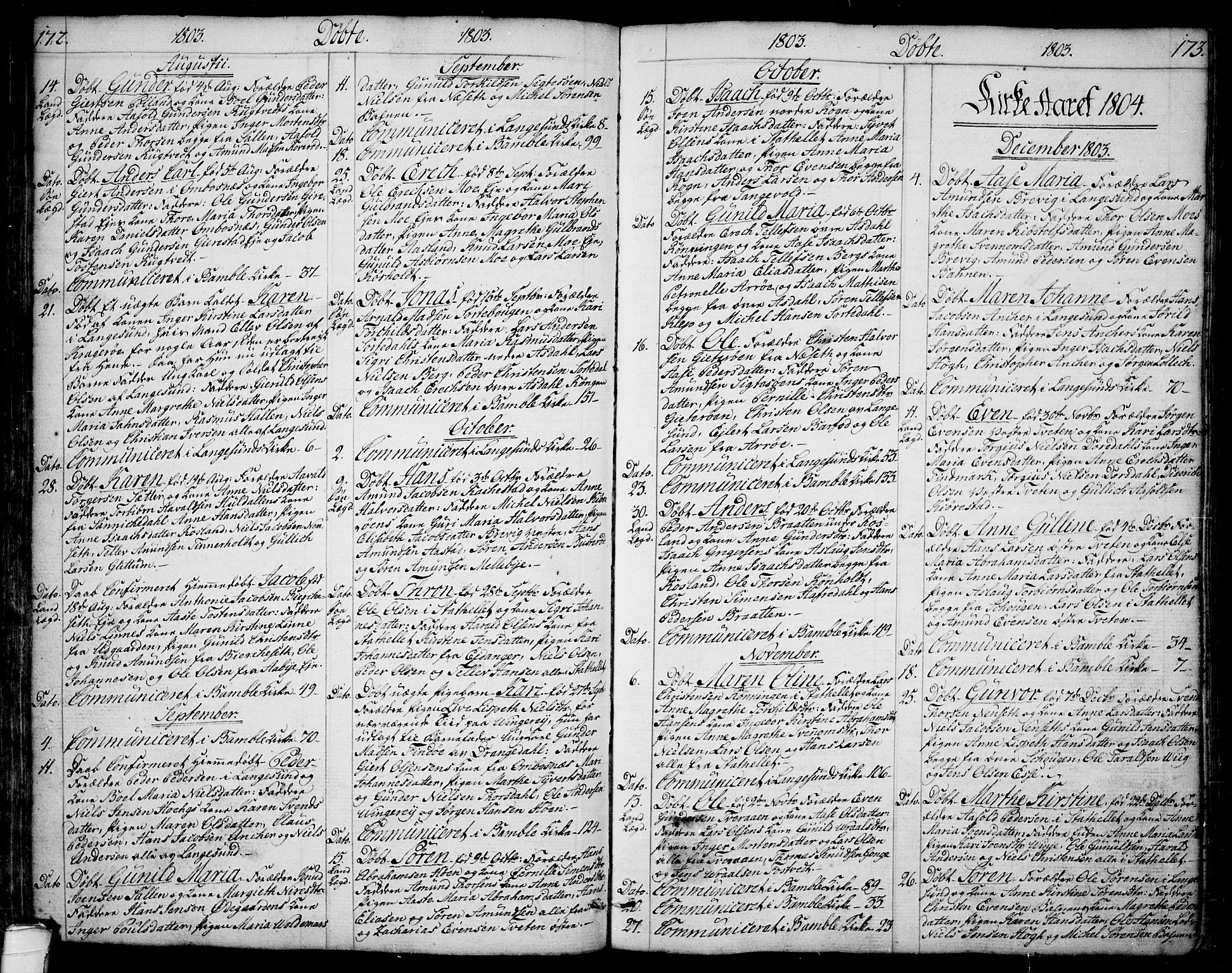Bamble kirkebøker, SAKO/A-253/F/Fa/L0002: Parish register (official) no. I 2, 1775-1814, p. 172-173