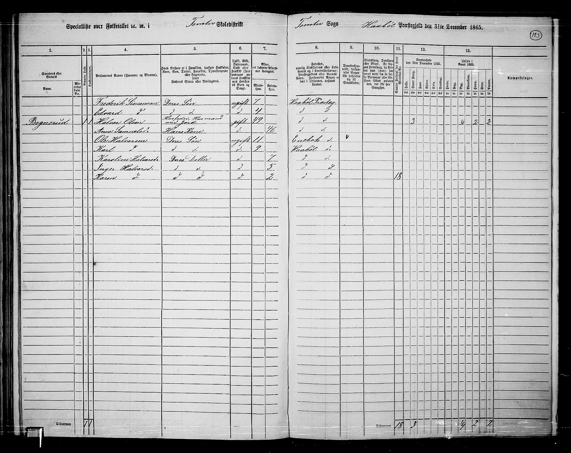 RA, 1865 census for Hobøl, 1865, p. 105